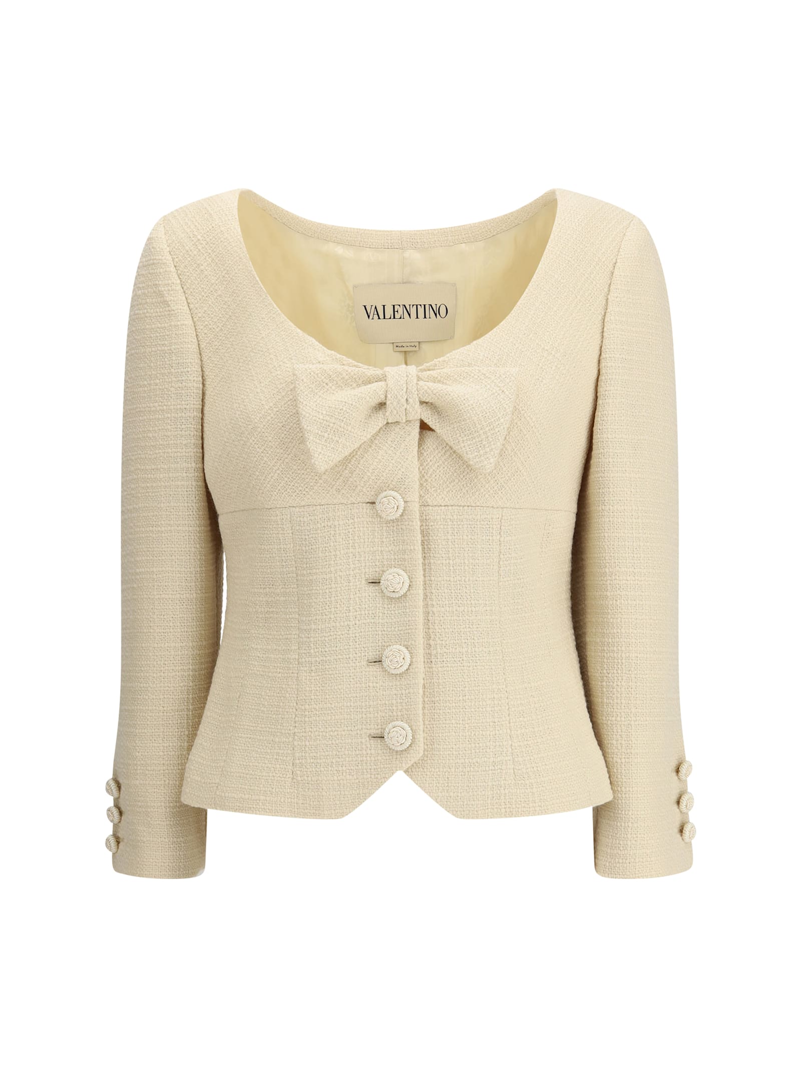 Valentino Short Jacket In Plain Wool Tweed In Nude