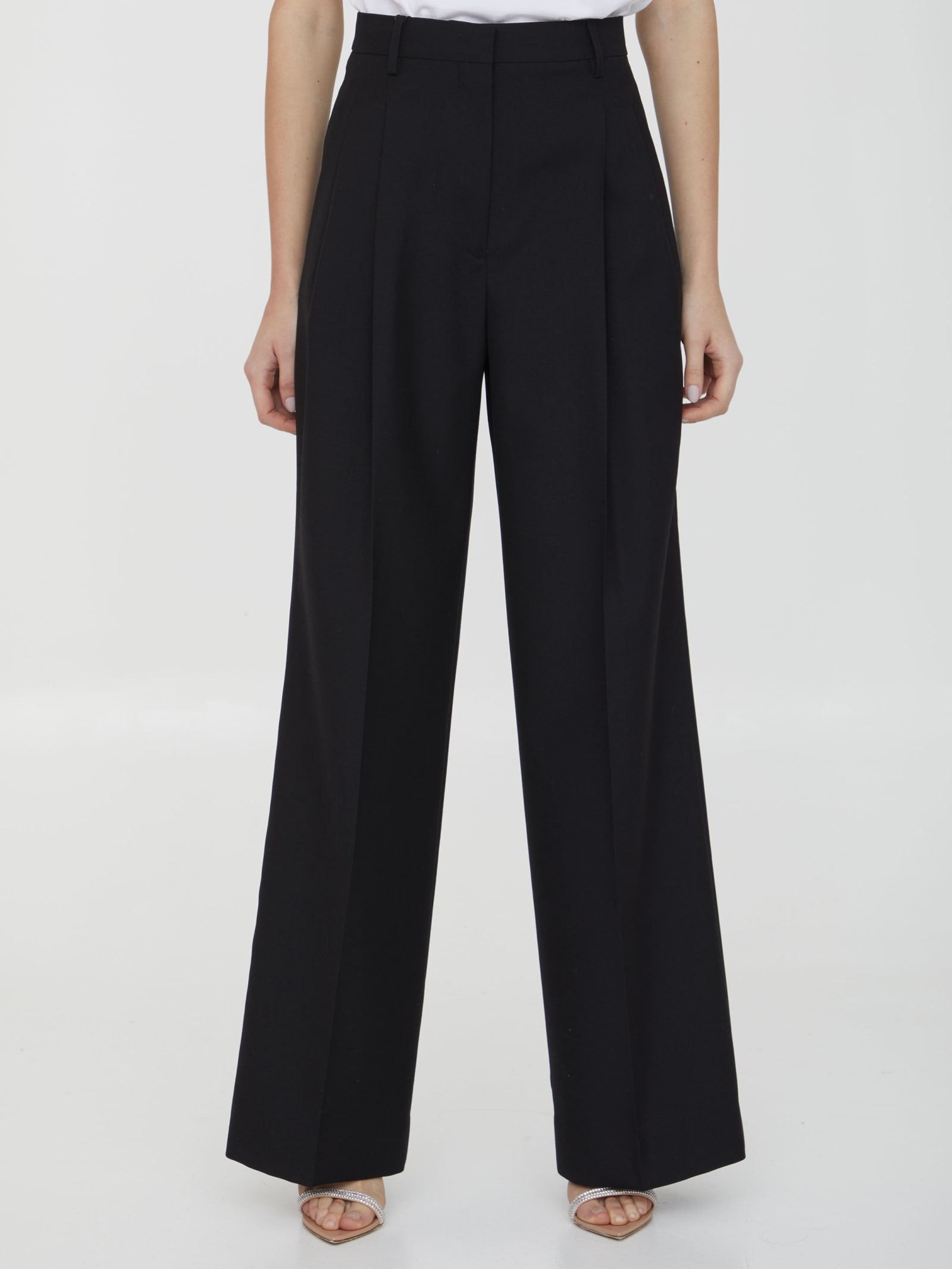 Shop Burberry Wide-leg Wool Trousers In Black