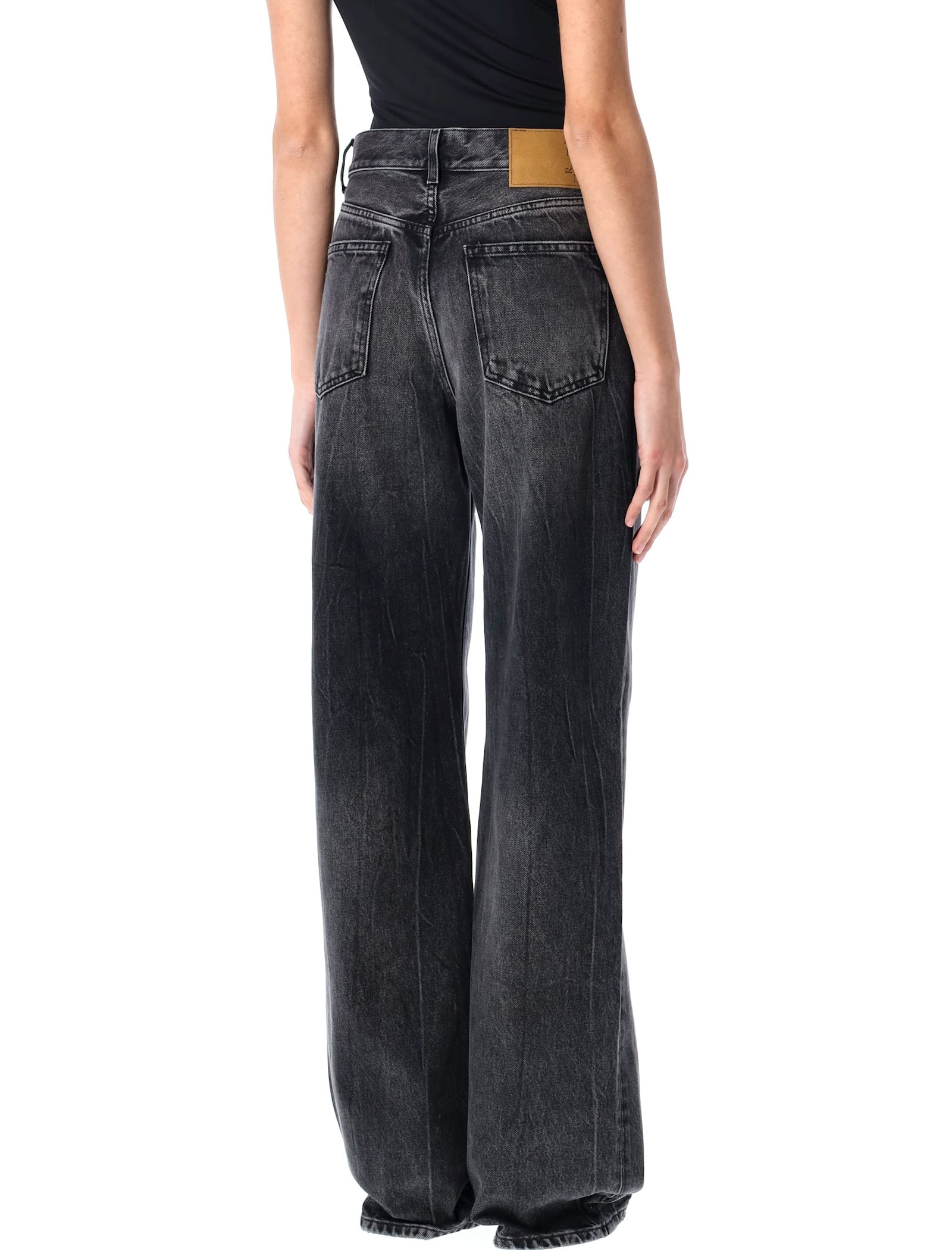 Haikure 'korea' Grey Jeans With Faded Effect And Logo Patch On The Back In Black