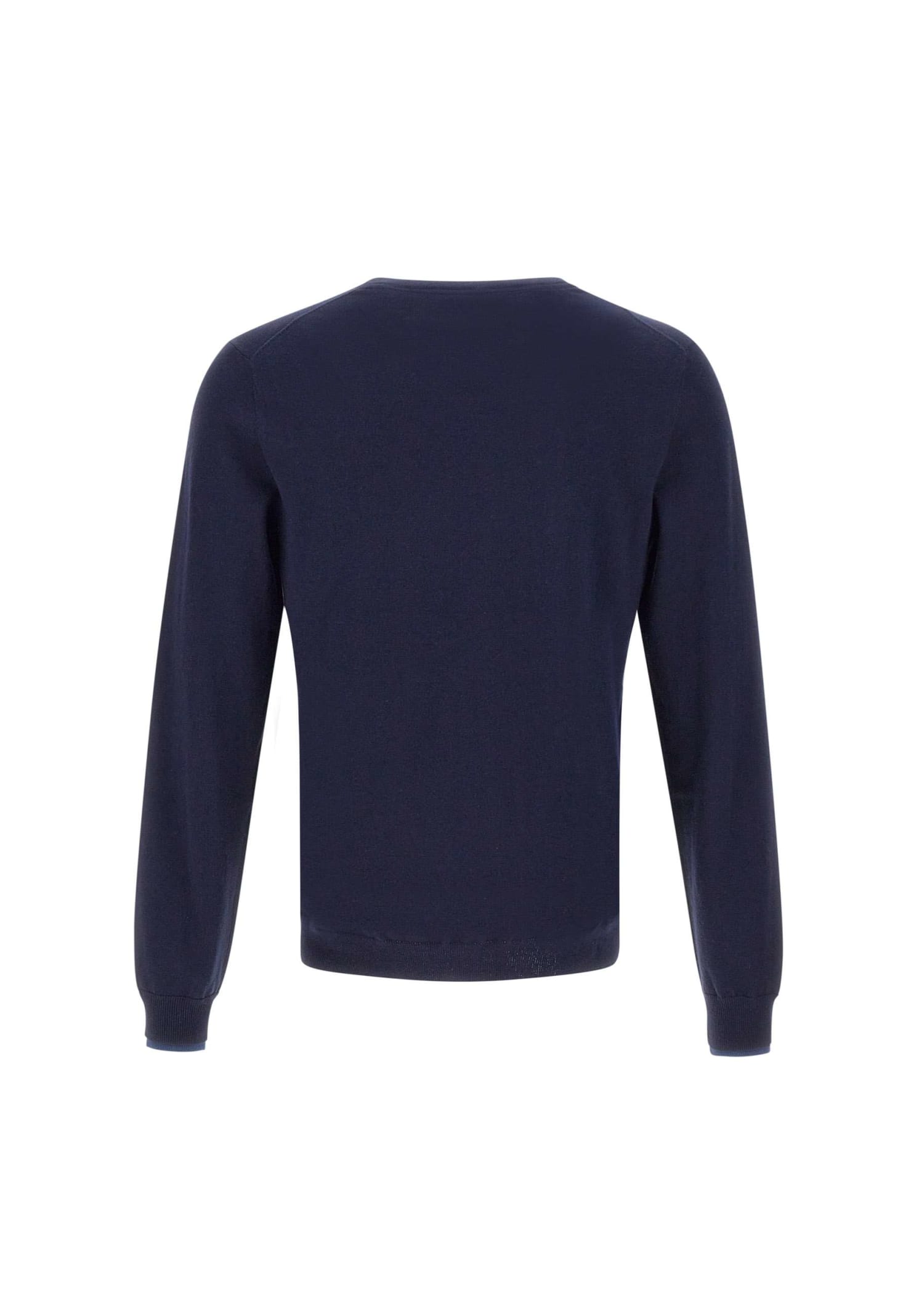 Shop Sun 68 Round Double Cotton And Wool Pullover Sweater In Navy Blue