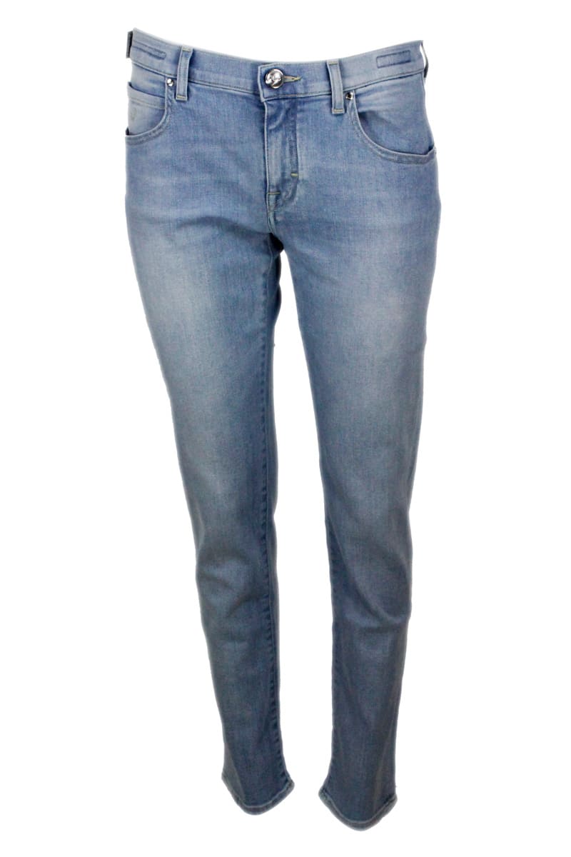Jacob Cohen Jeans Trousers In Regular Low-waisted Denim 5 Pockets In Stretch Cotton With Natural Indago Zip