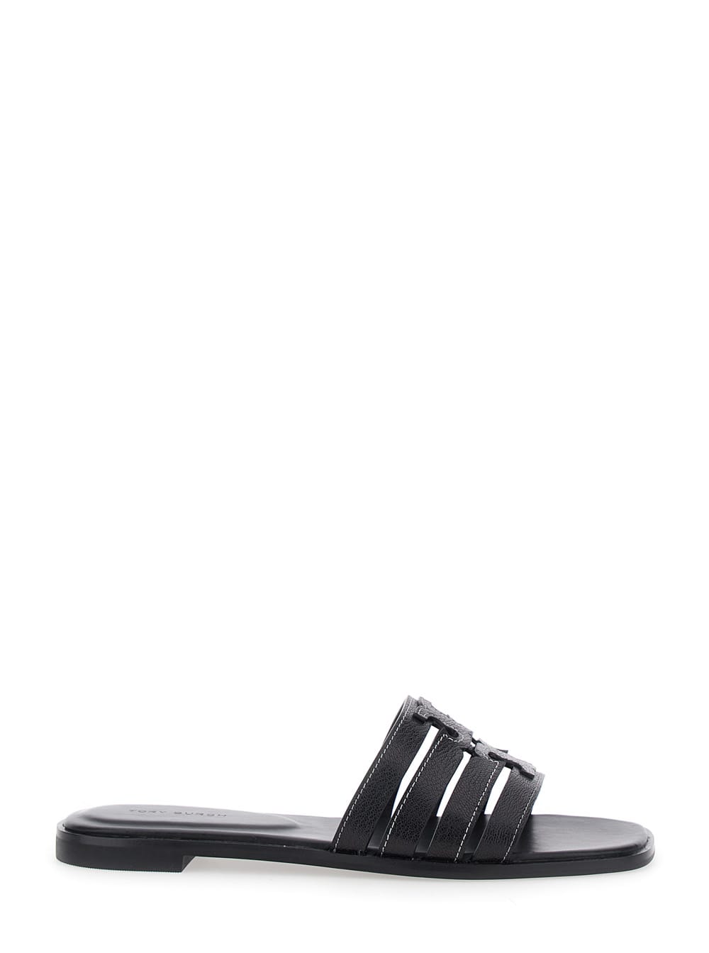 Tory Burch Ines Cage Black Sandals With Double T Motif In Leather Woman