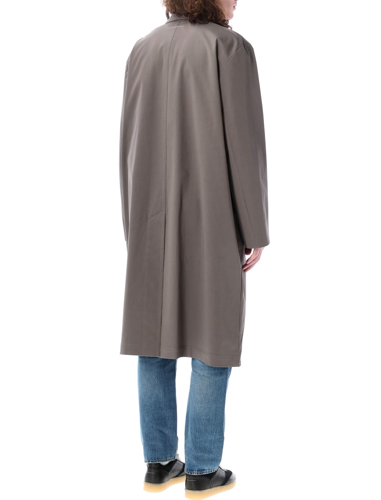 Shop Mm6 Maison Margiela Cotton Twill Trenchcoat In Taupe