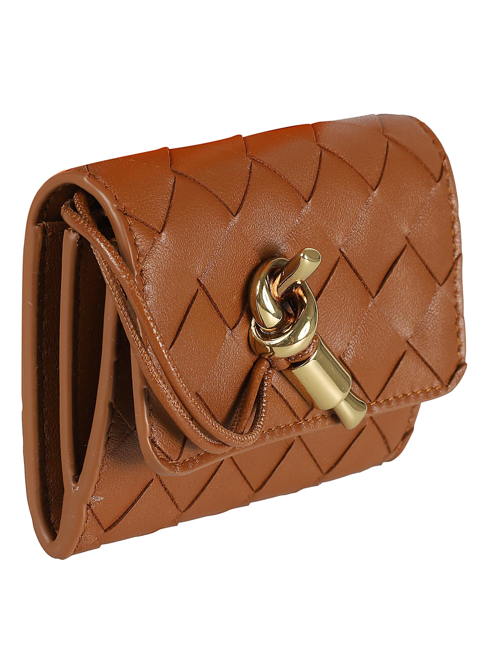 Shop Bottega Veneta Intrecciato Snap Button Wallet In Cognac