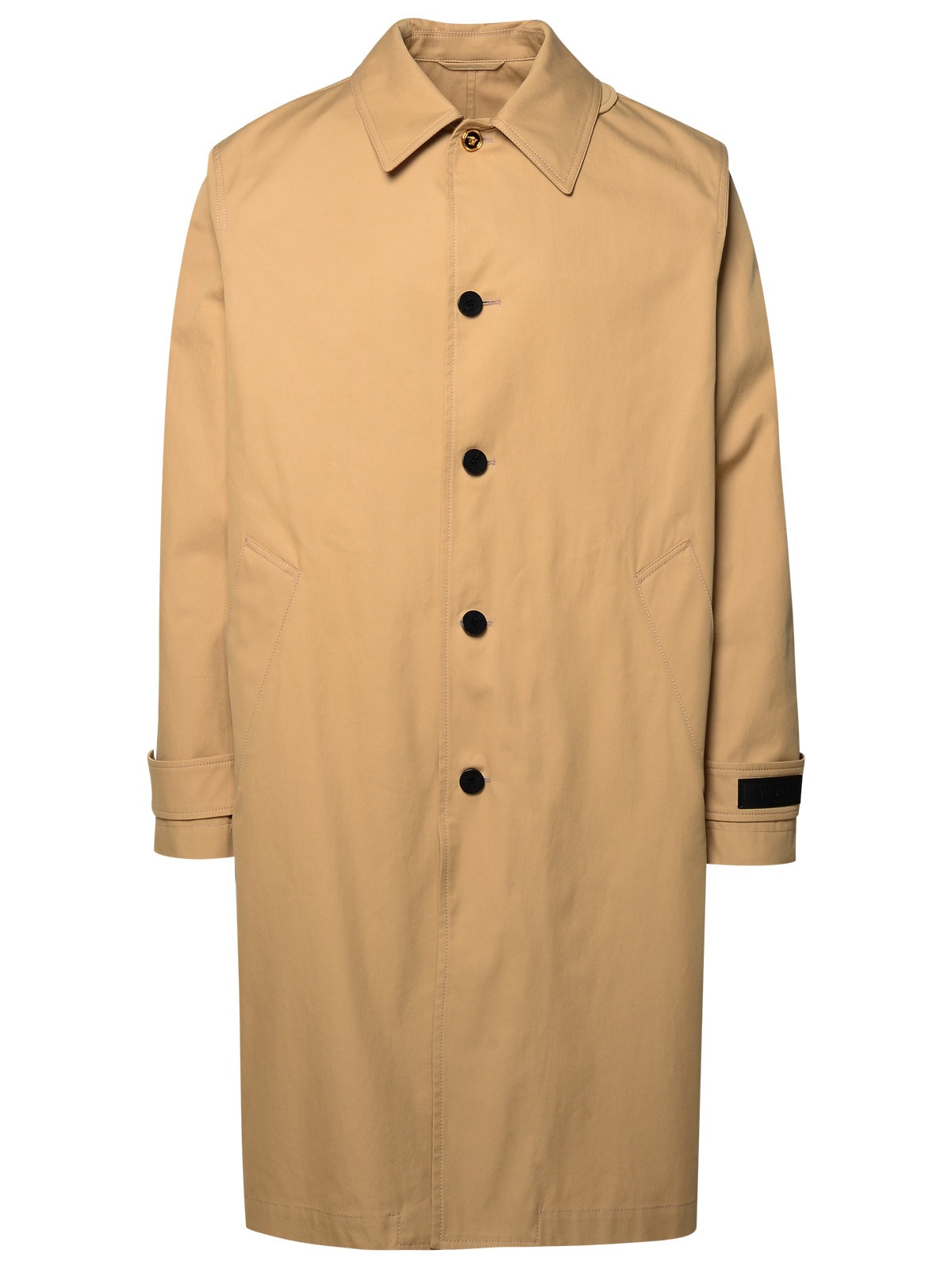Versace Barocco Beige Cotton And Silk Trench Coat In Champagne (beige)