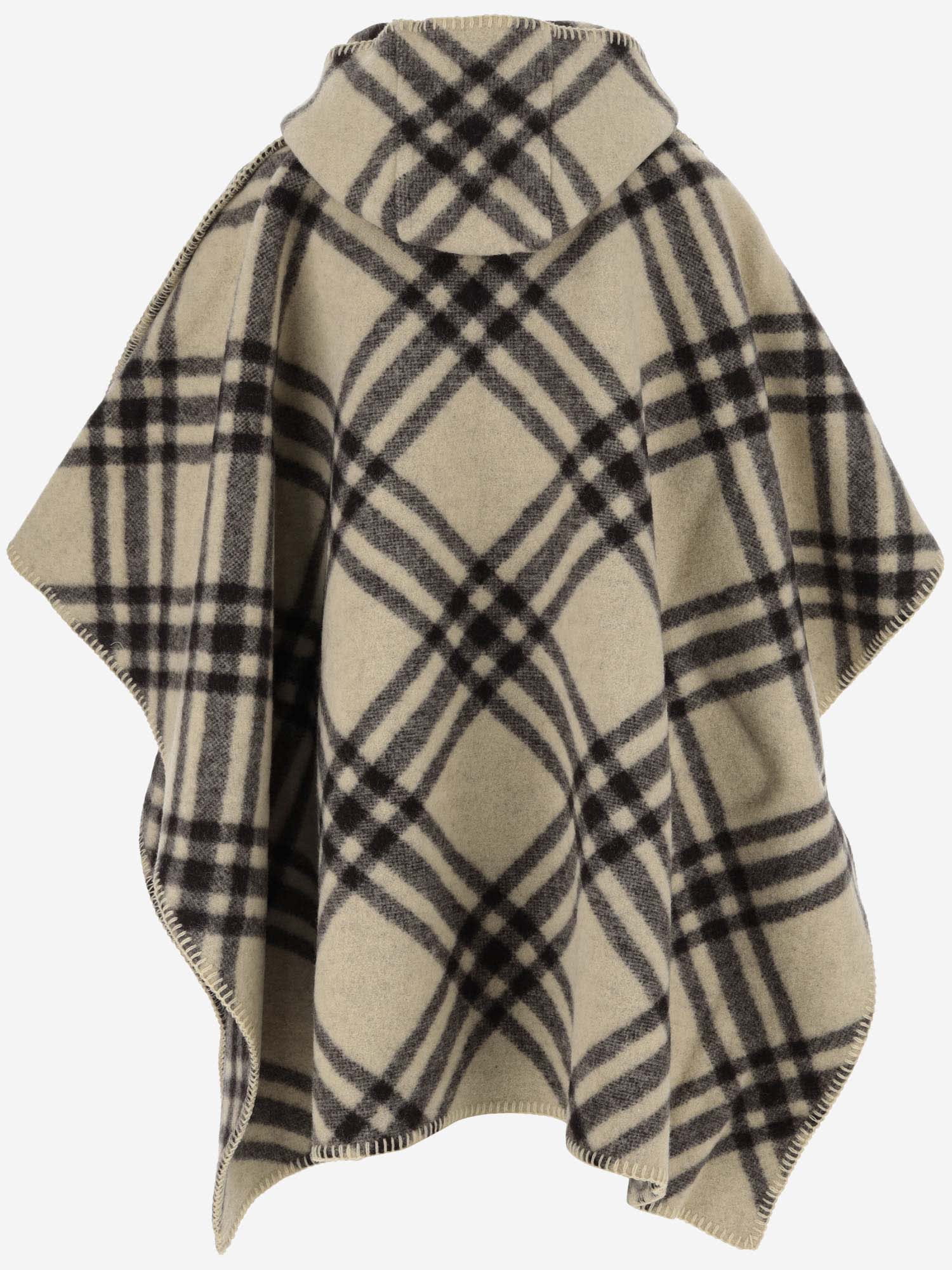 Shop Burberry Wool Cape With Check Pattern In Red