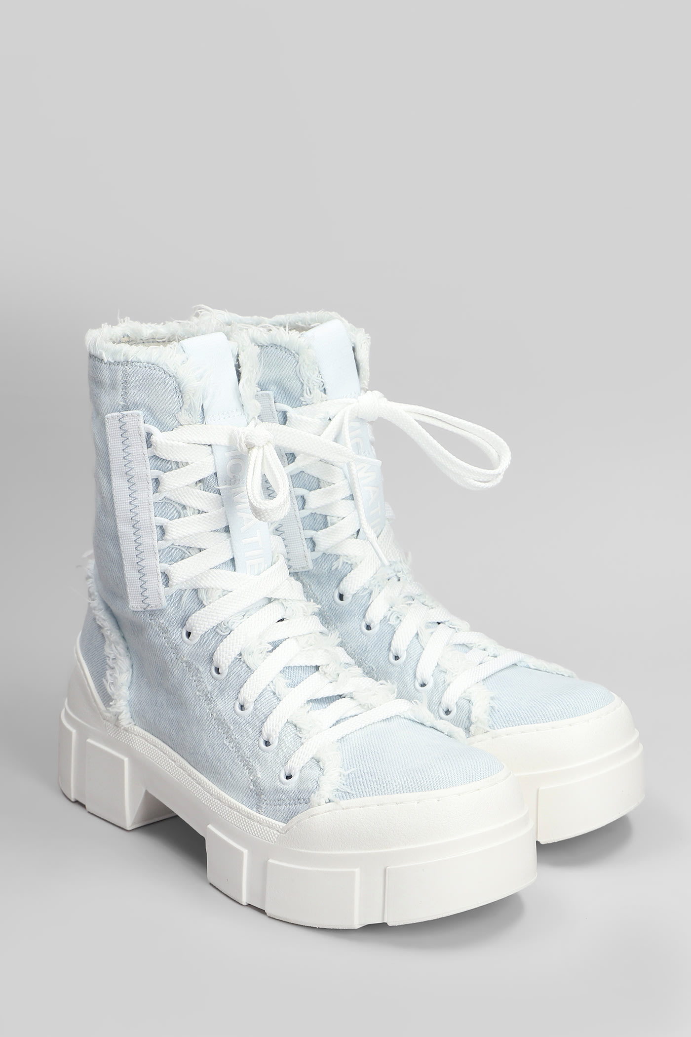 Shop Vic Matie Denim 500 Combat Boots In Cyan Fabric