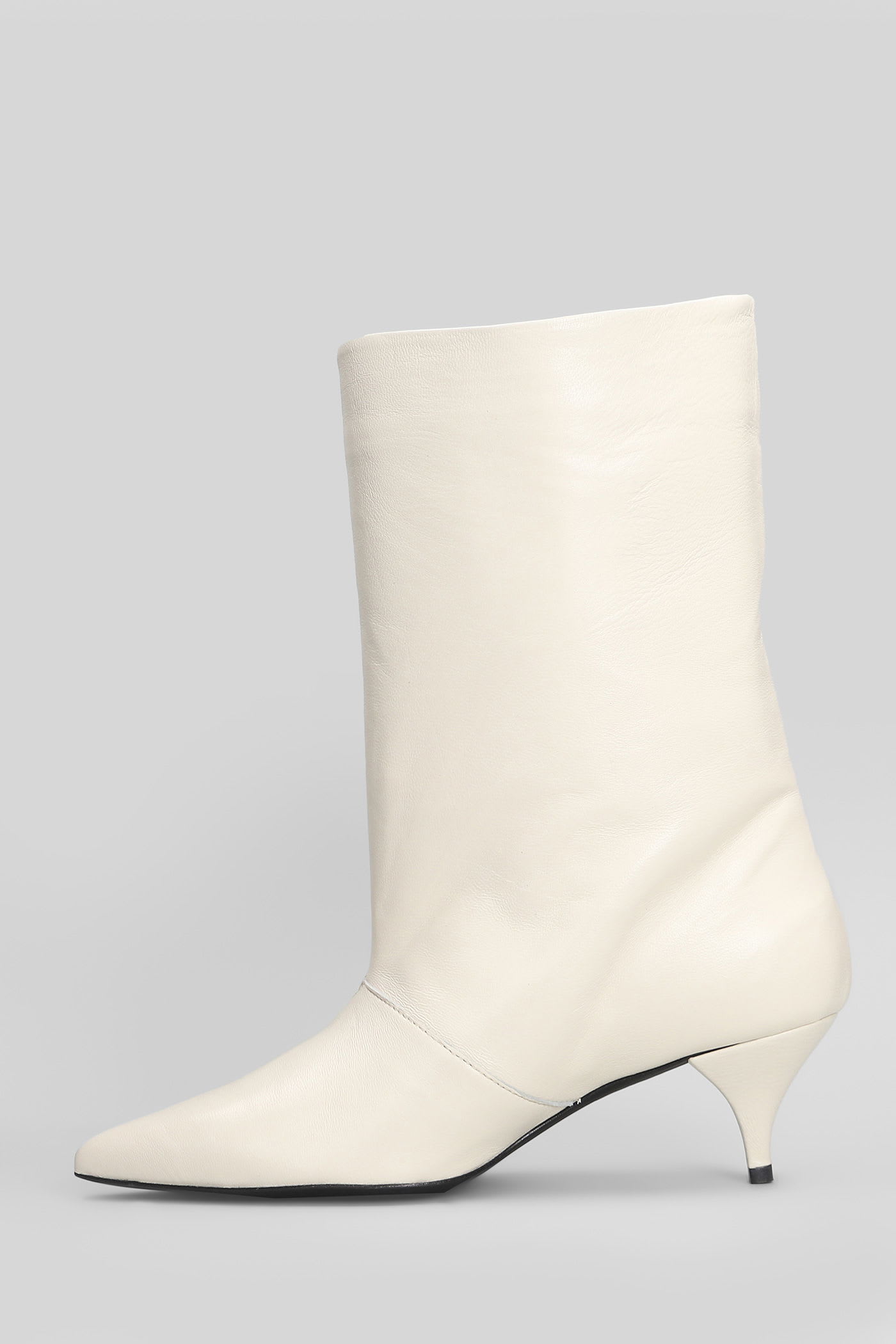 Alchimia High Heels Ankle Boots In Beige Leather In White