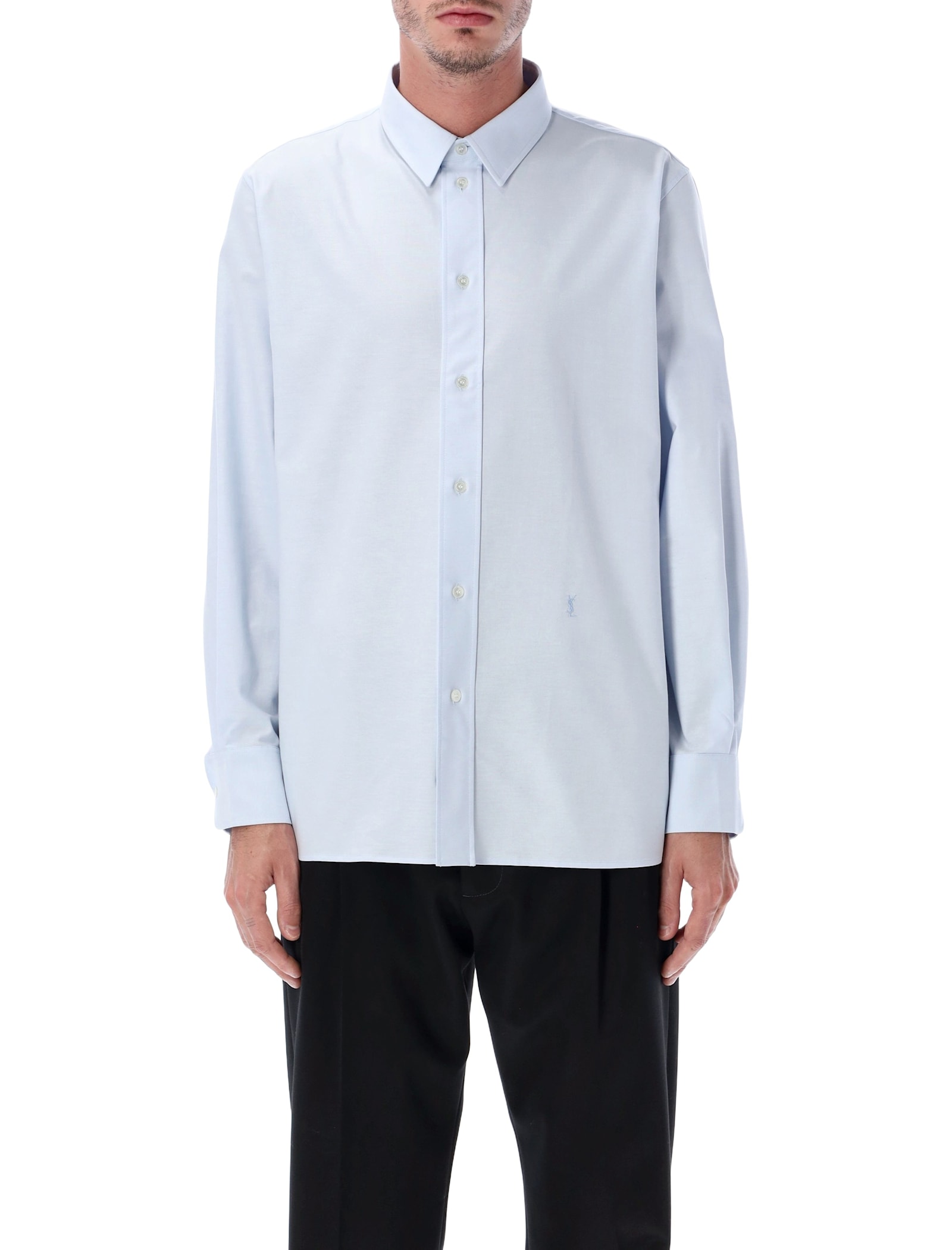 Saint Laurent Cassandre Cotton Oxford Shirt In Blue