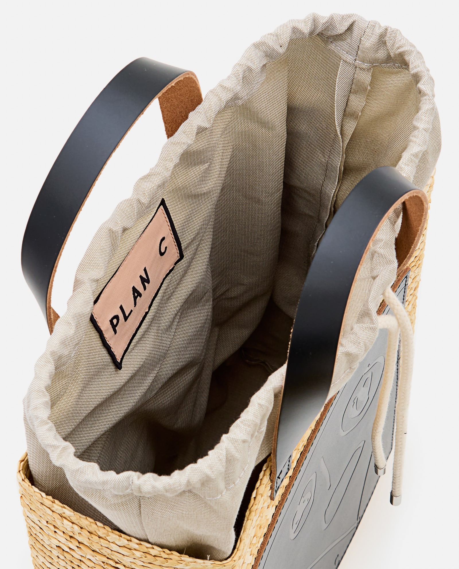Plan C Straw Medium Shopper In Beige