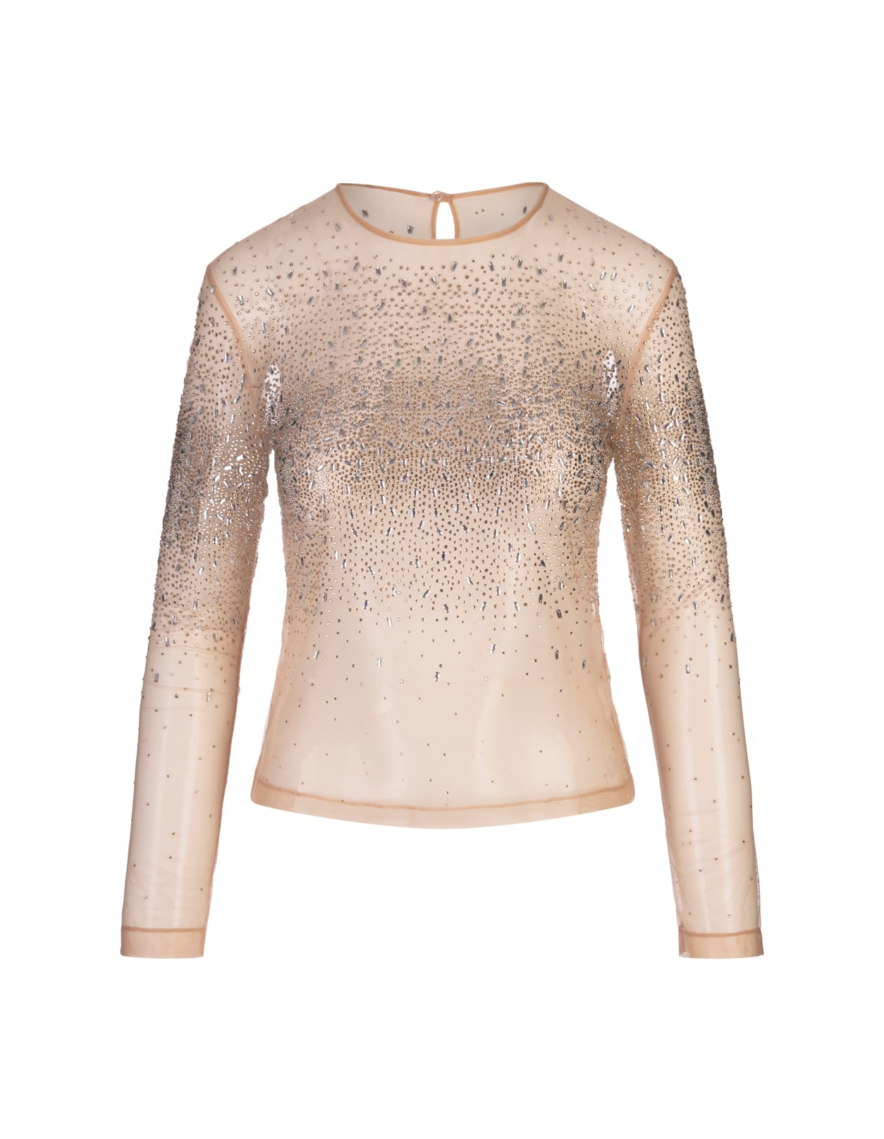 Ermanno Scervino Pink Tulle Top With Rhinestone Crocodile Motif In Brown