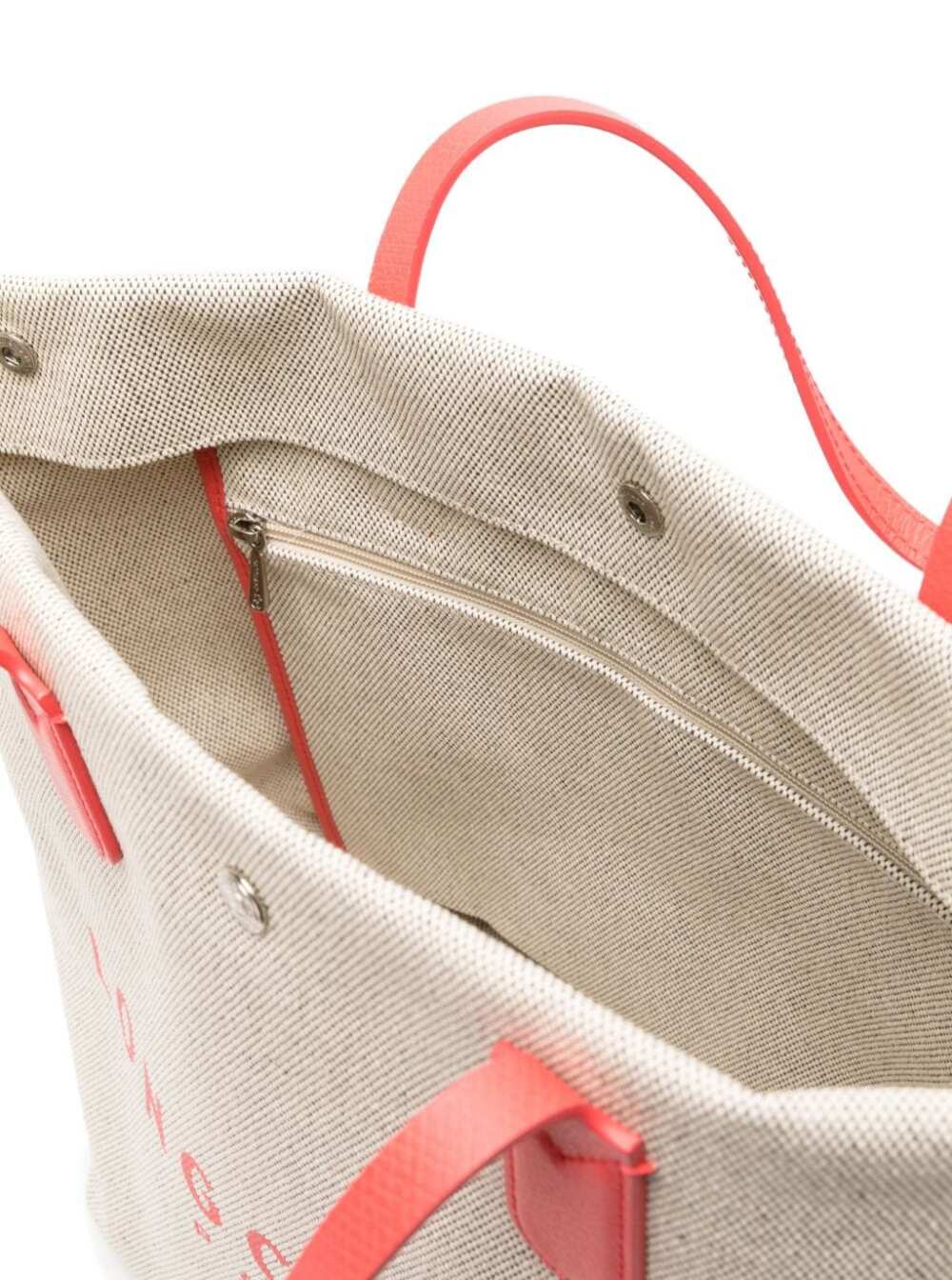 Shop Longchamp Roseau Beige Tote Bag With Logo Print In Cotton Canvas Woman
