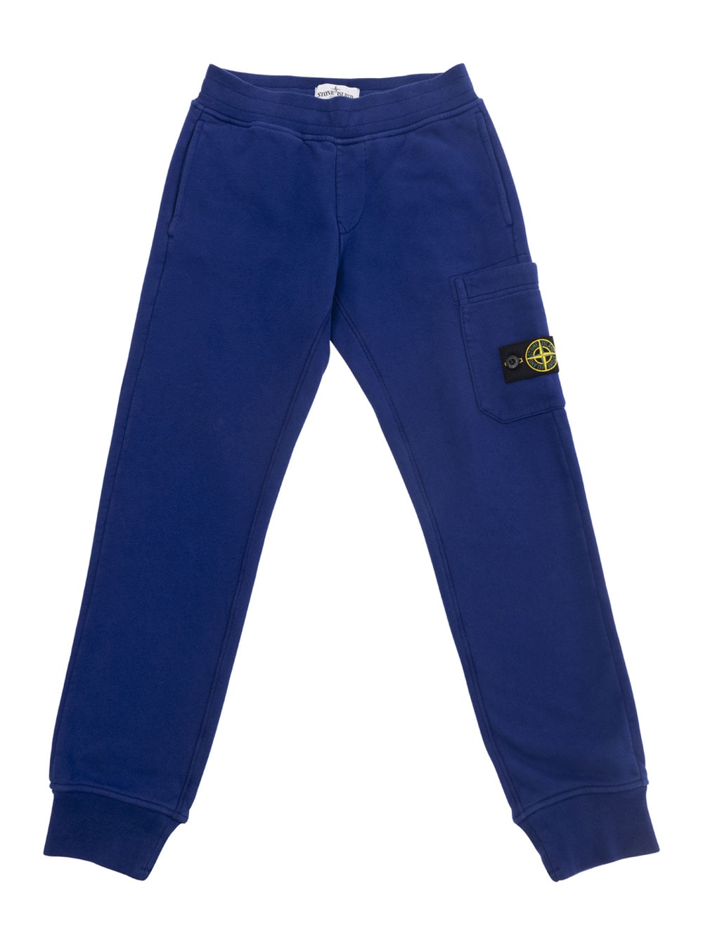 Stone Island Blue Pants With Patch Pocket And Logo In Cotton Boy In Blu
