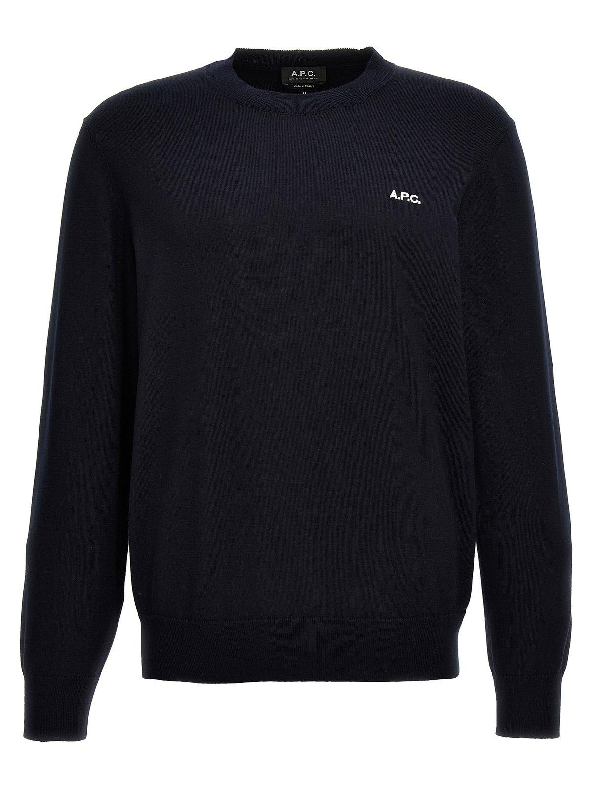 Shop Apc Logo Embroidered Knit Jumper In Blue