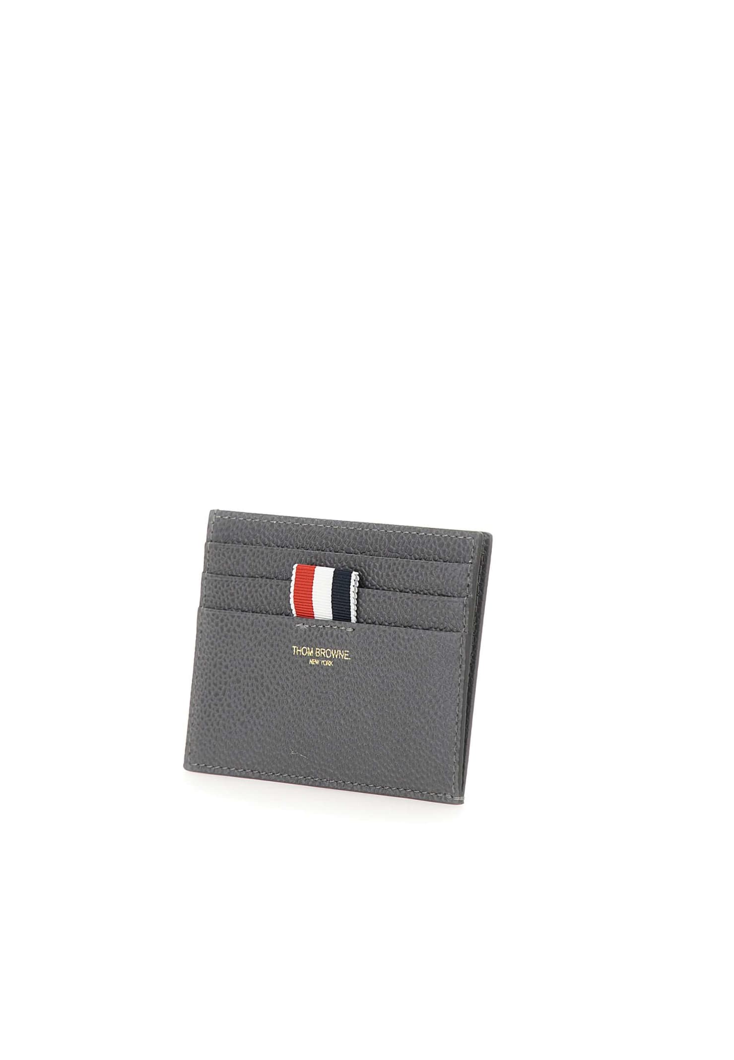 Shop Thom Browne Leather Card Holder In Charcoal
