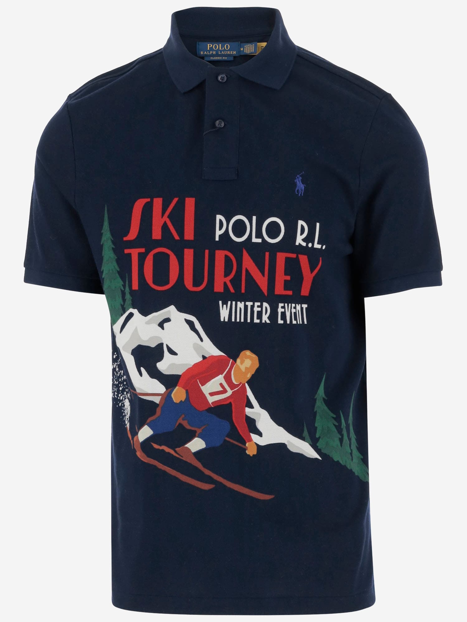 Cotton Polo Shirt With Skier Pattern