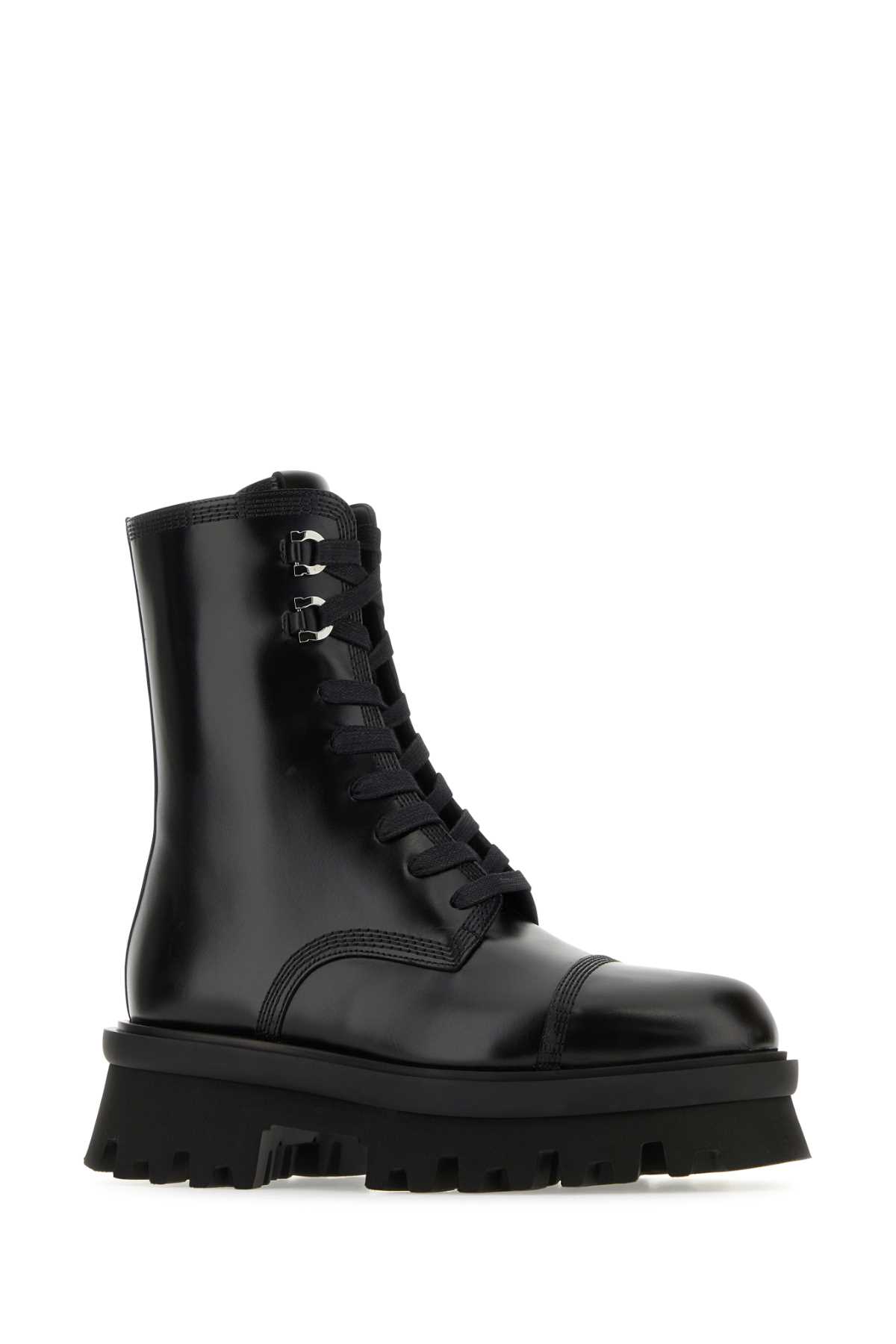 Ferragamo Black Leather Kira Ankle Boots In Nero