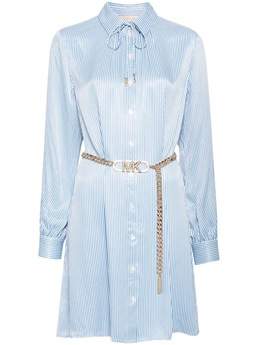 Shop Michael Michael Kors Striped Chemisier Mini Dress With Belt In Blueberry