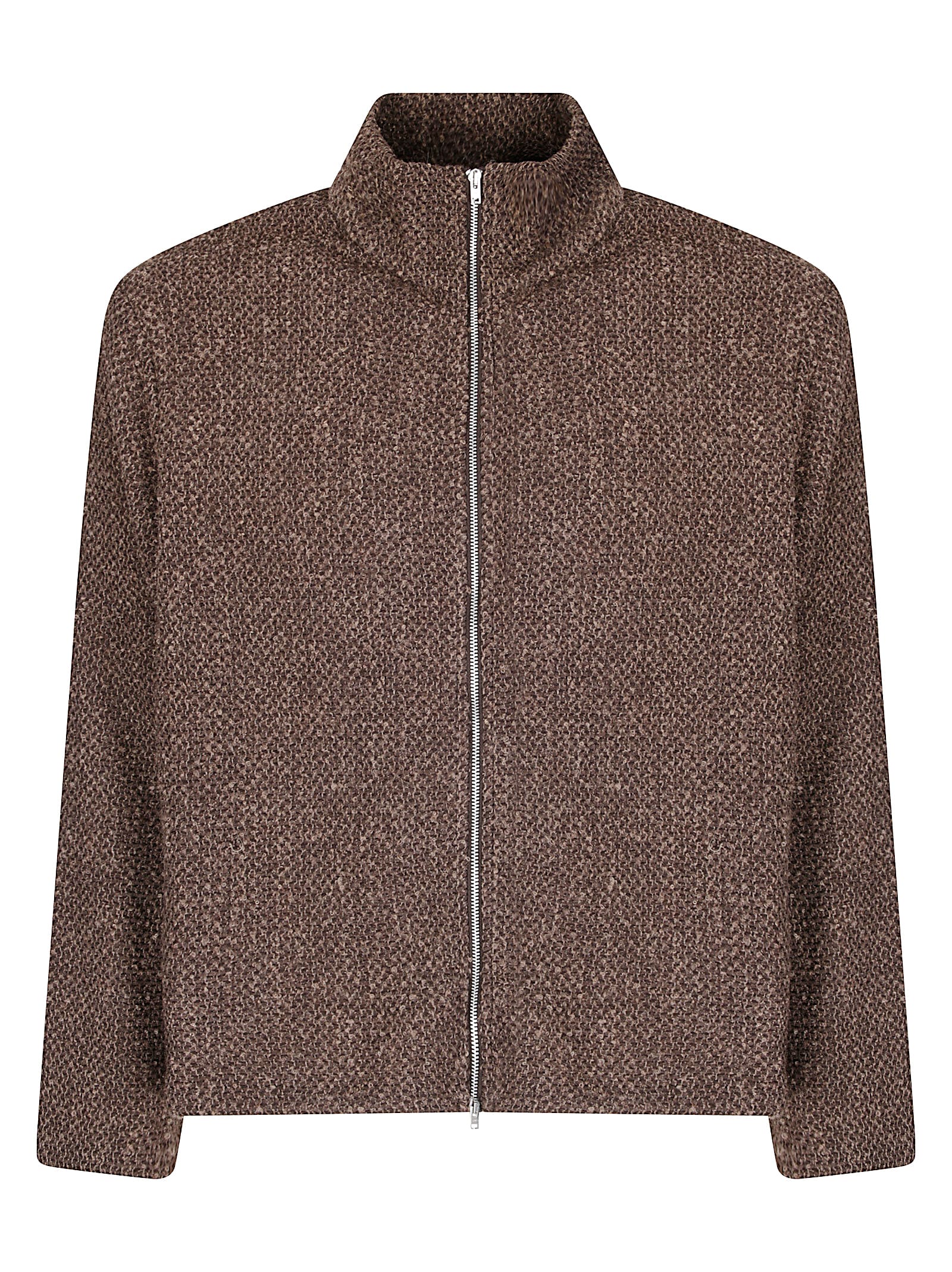 Our Legacy Textured Fabric Long Sleeve High Collar Cardigan In Brown