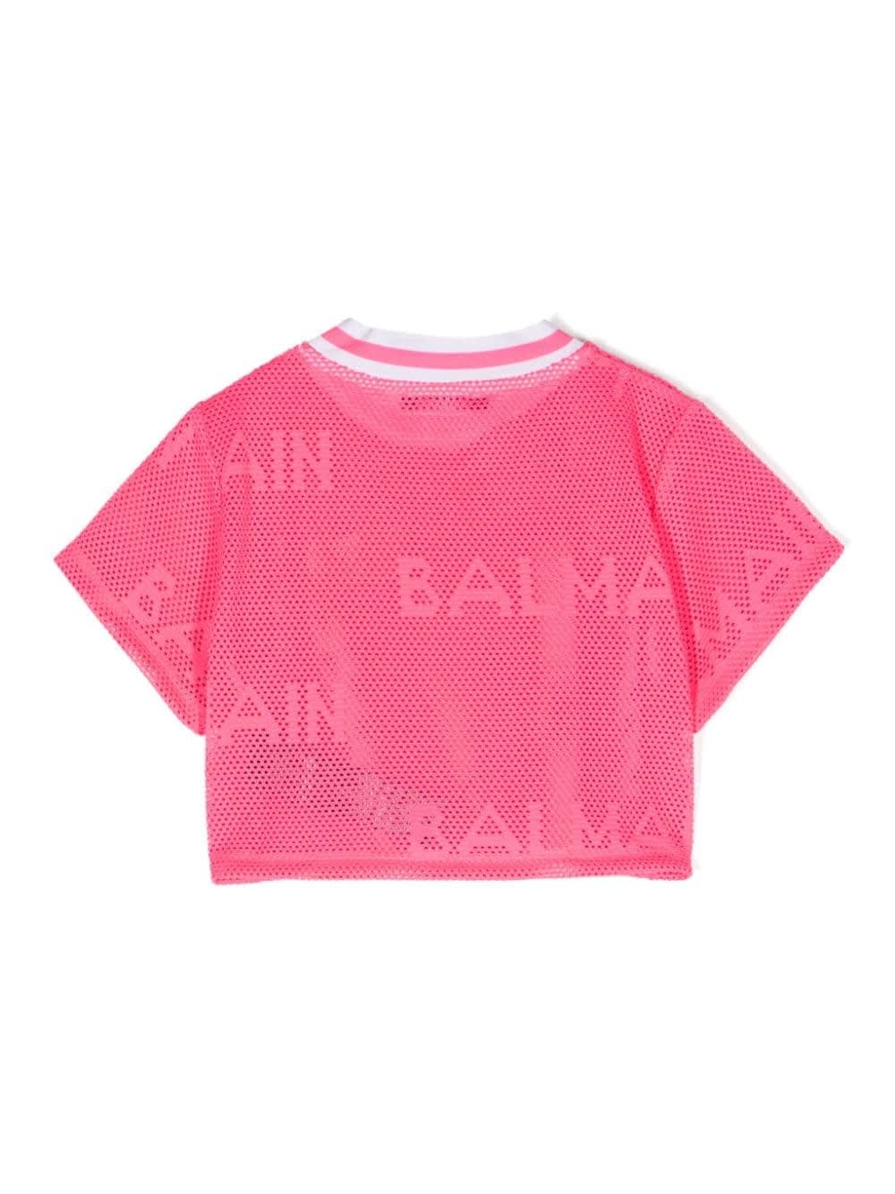 Shop Balmain T-shirt With Application In Pink