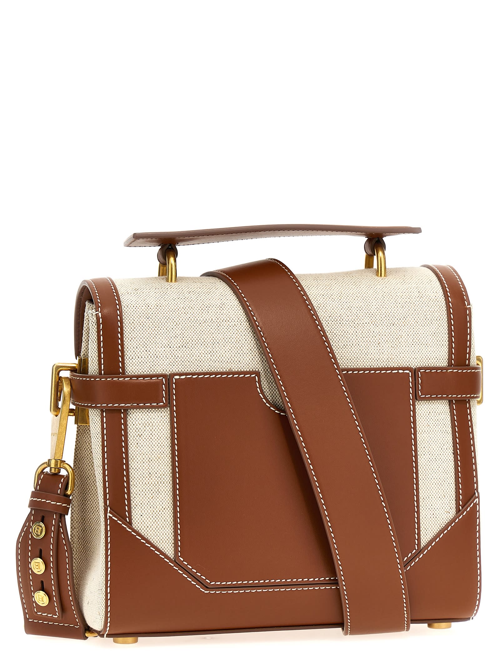 Shop Balmain B-buzz 23 Crossbody Bag In Crema