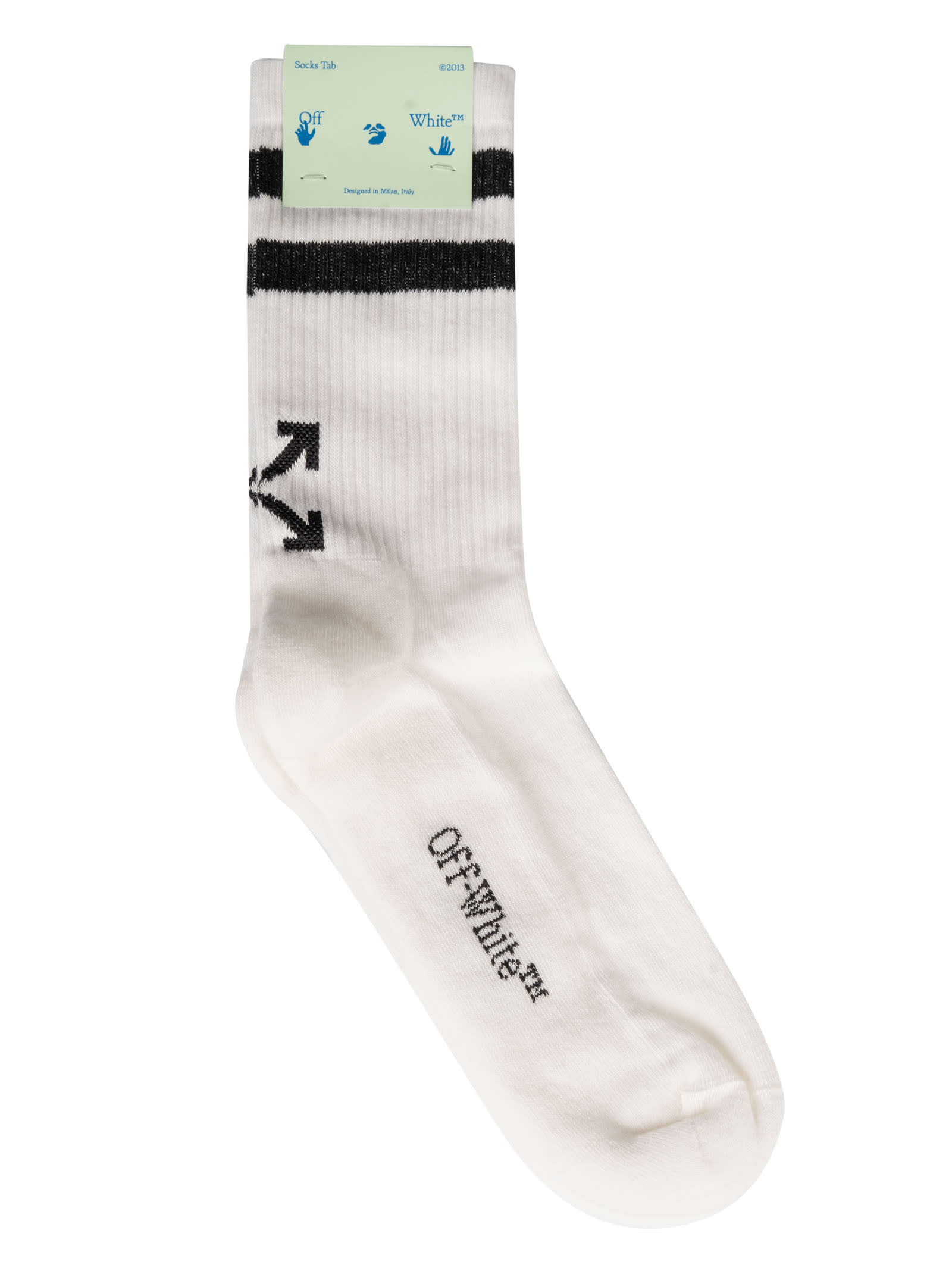 Click to view more detailed imagery on our partner's website Off-white Striped Socks In White/black