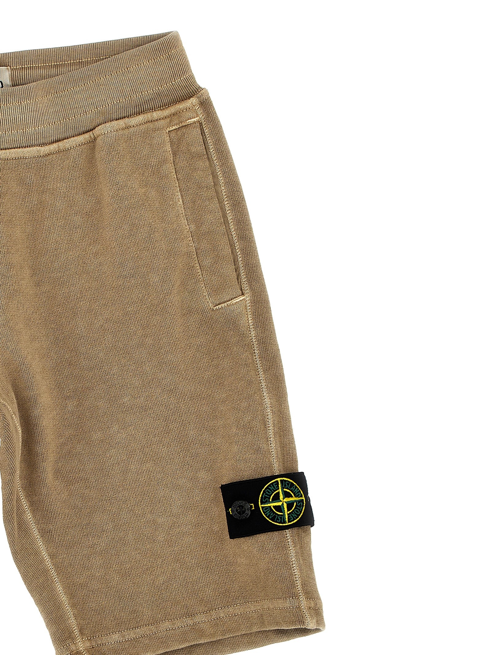 Stone Island Logo Badge Bermuda Shorts In Beige