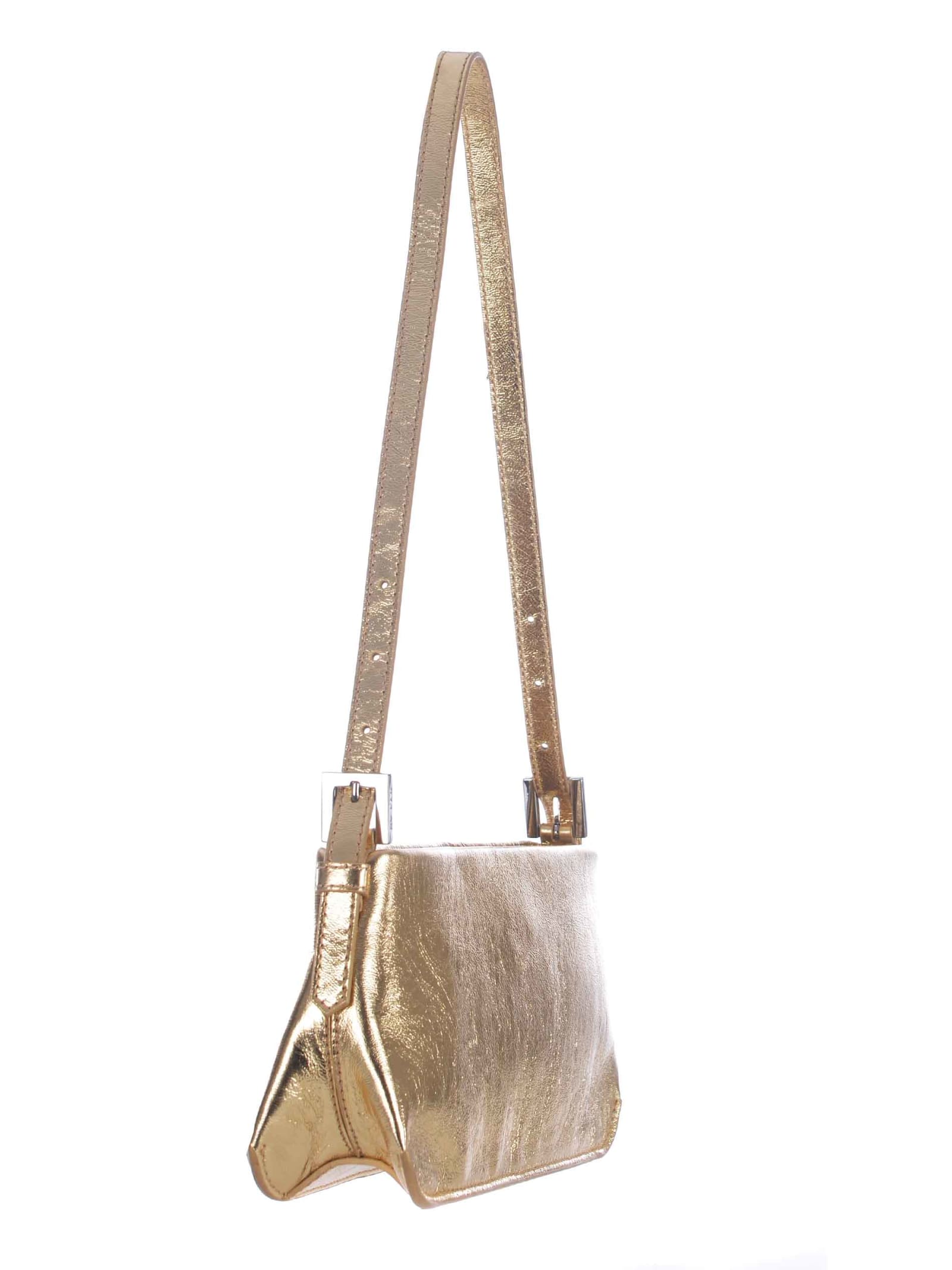 Shop By Far Shoulder Bag  Dulce In Metallic Leather In Pale Gold