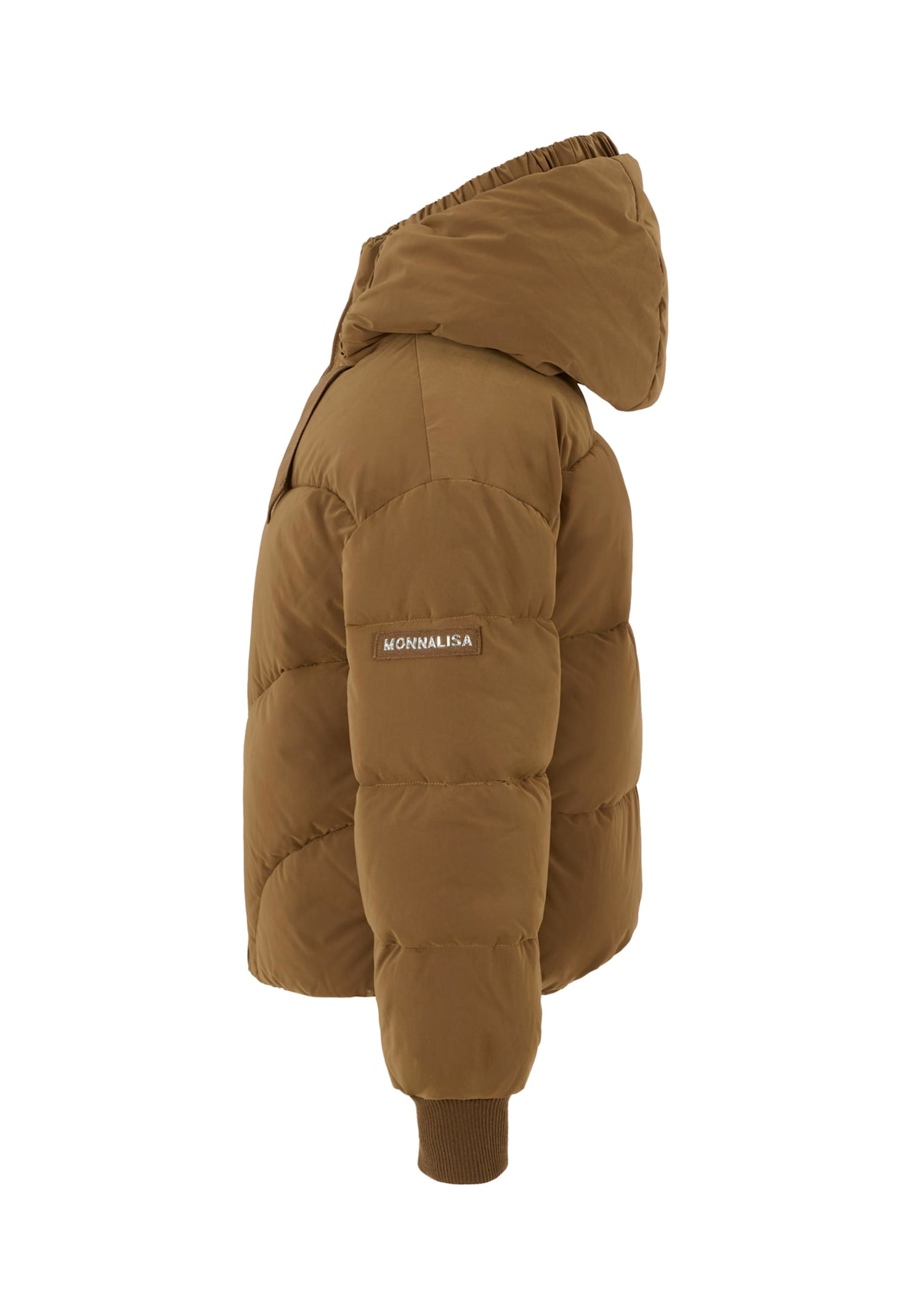 Monnalisa Brown Bomber Jacket For Girl With Logo Patch In Brown