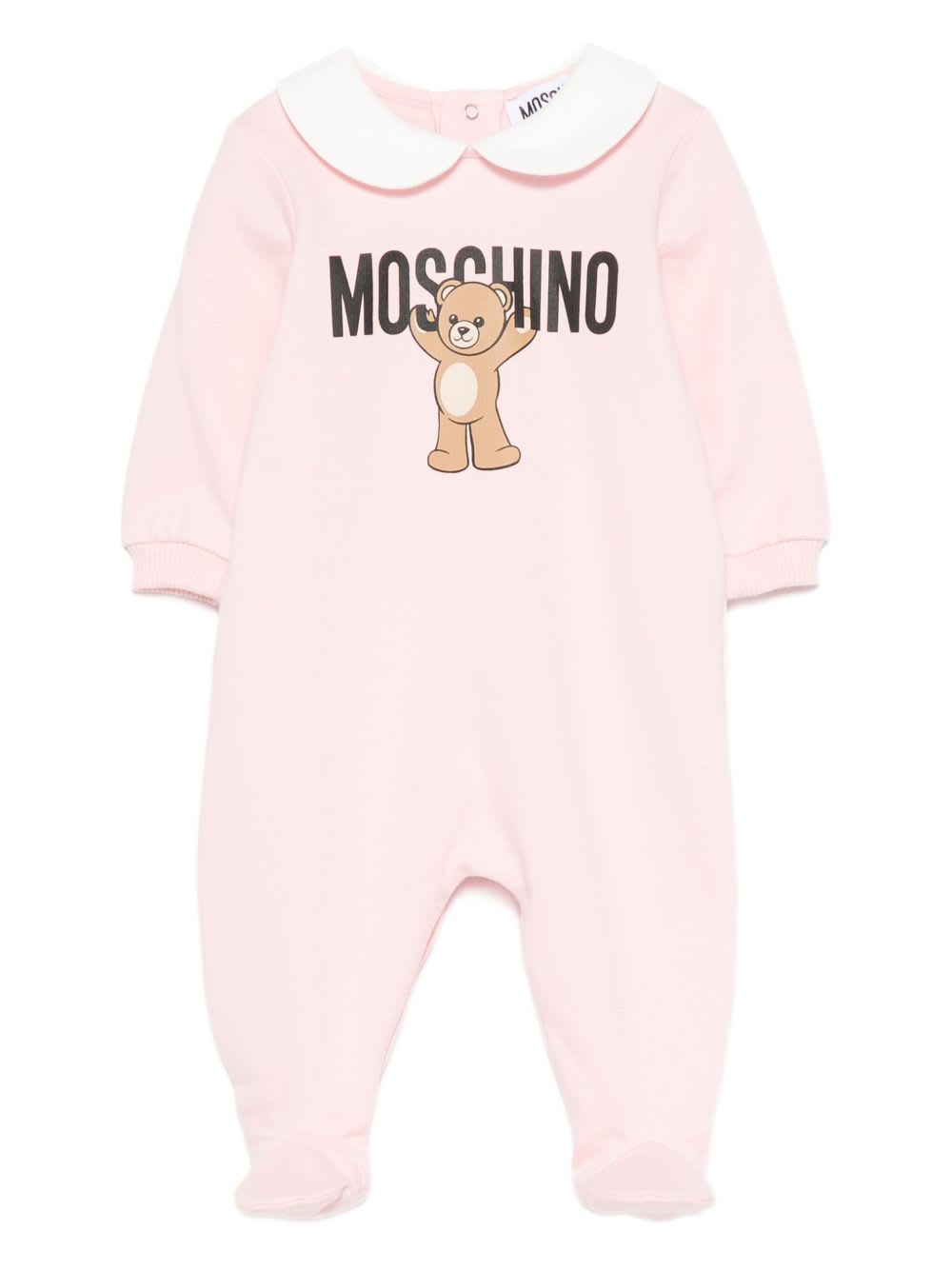 Moschino Kids Cotton Onesie With Teddy Print In Pink
