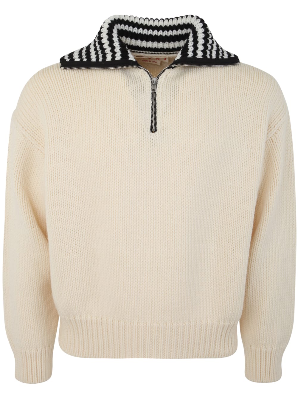 MARNI LONG SLEEVED TURTLE NECK BOXY FIT SWEATER WITH ZIP CLOSURE AND NECK STRIPES TWO TONE