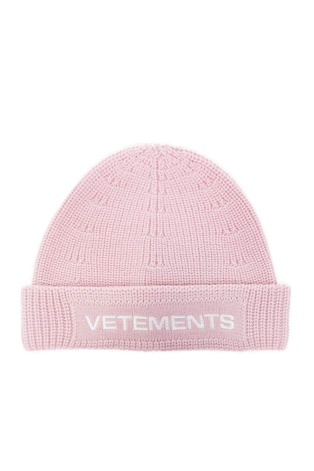 Shop Vetements Logo Embroidered Beanie In Pink