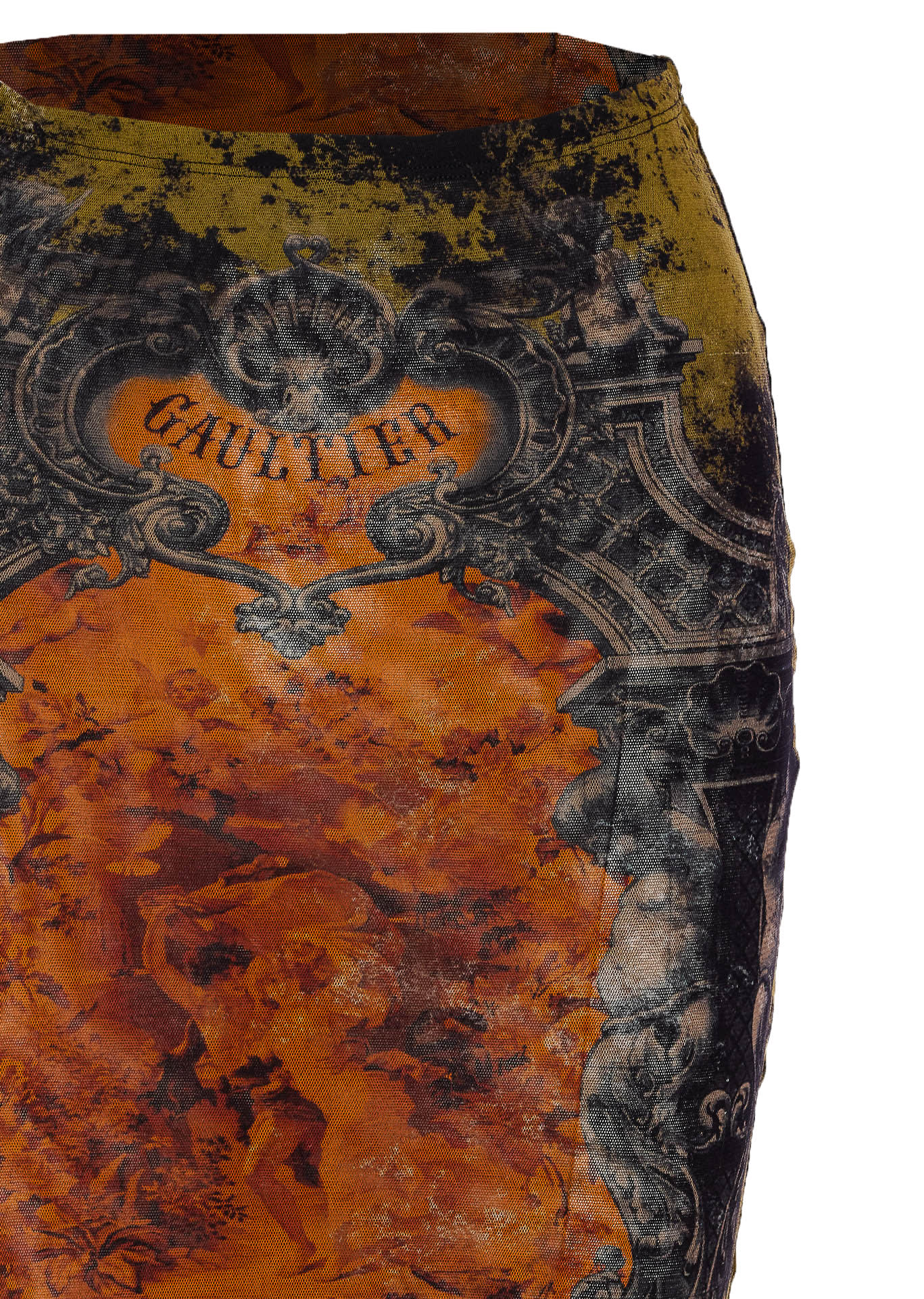 Jean Paul Gaultier Medaillon Print Mesh Long Skirt In Green