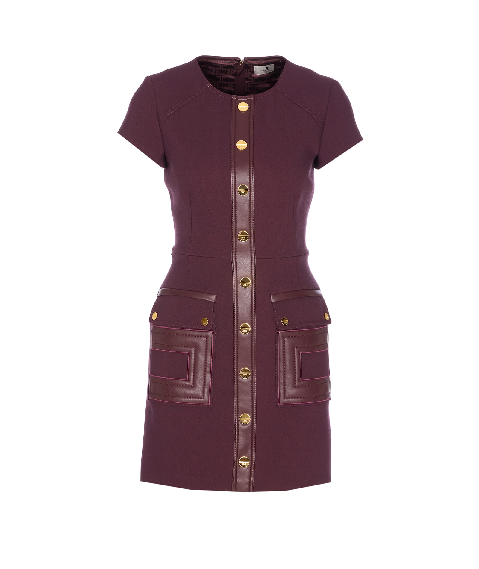 Elisabetta Franchi Merlot Dress With Faux Leather Inserts In Burgundy