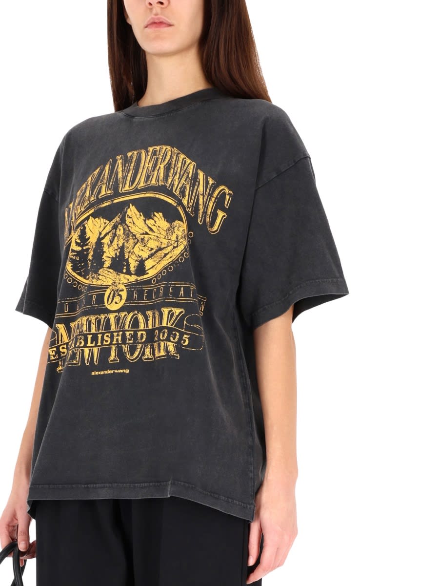 Alexander Wang Relaxed-fit Black Cotton T-shirt With Vintage Graphic Print In Gray
