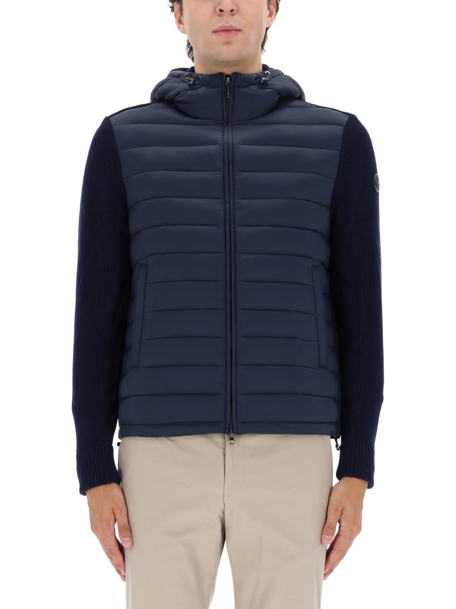 Colmar Hooded Jacket With Knitted Sleeves In Blue