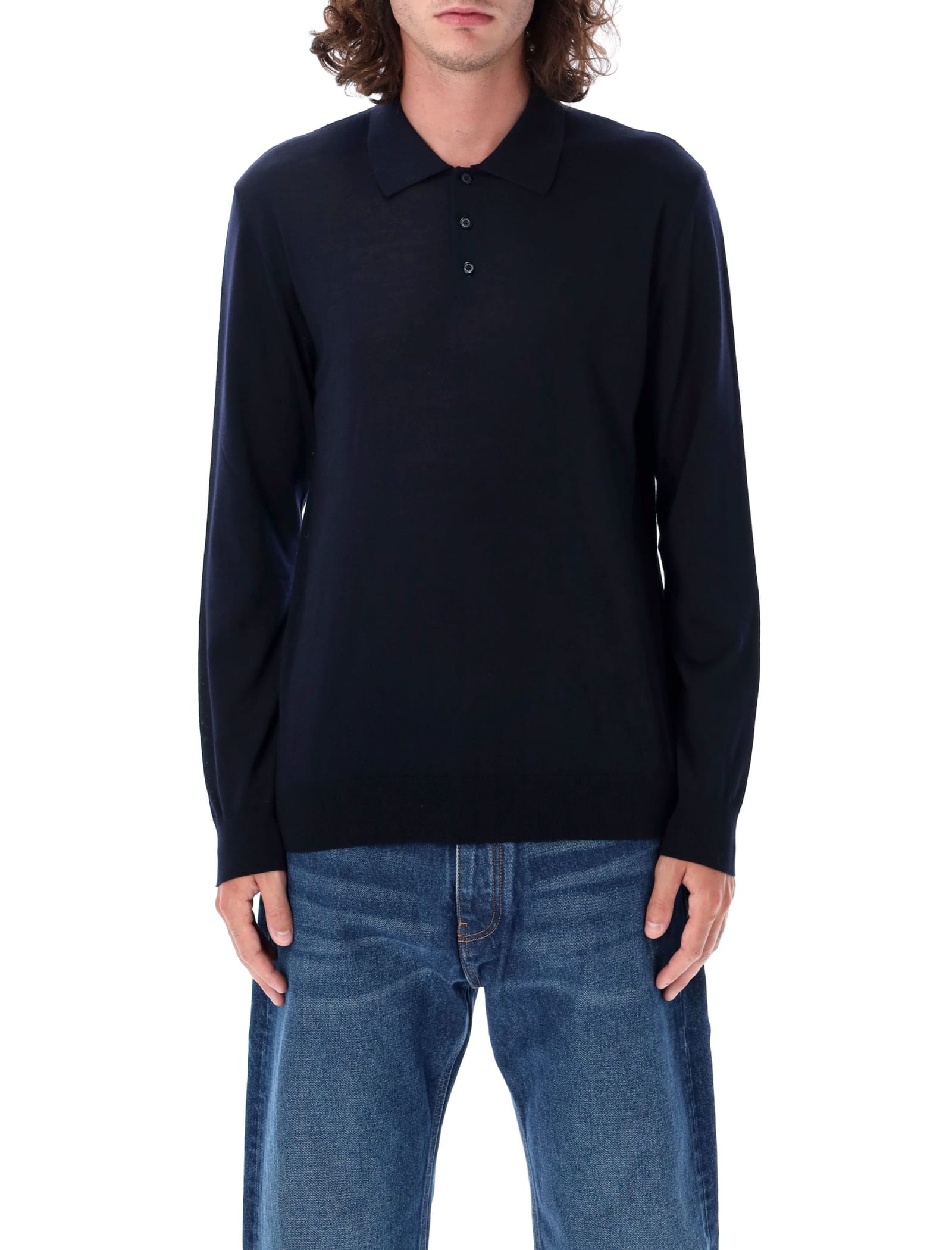 Shop Golden Goose Knit Polo Wool In Navy