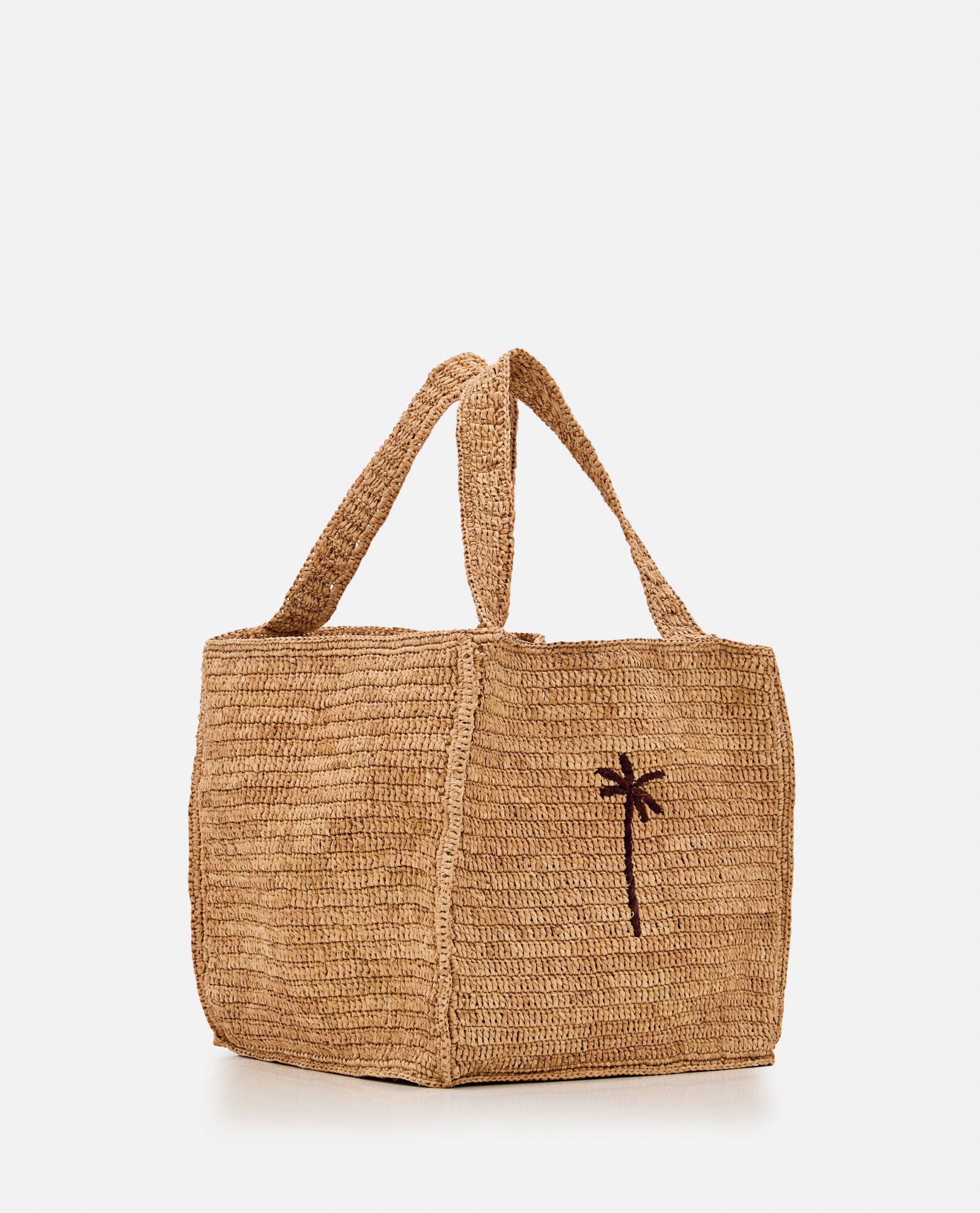 Shop Manebi Squared Raffia Tote Bag W/palm Detail In Brown