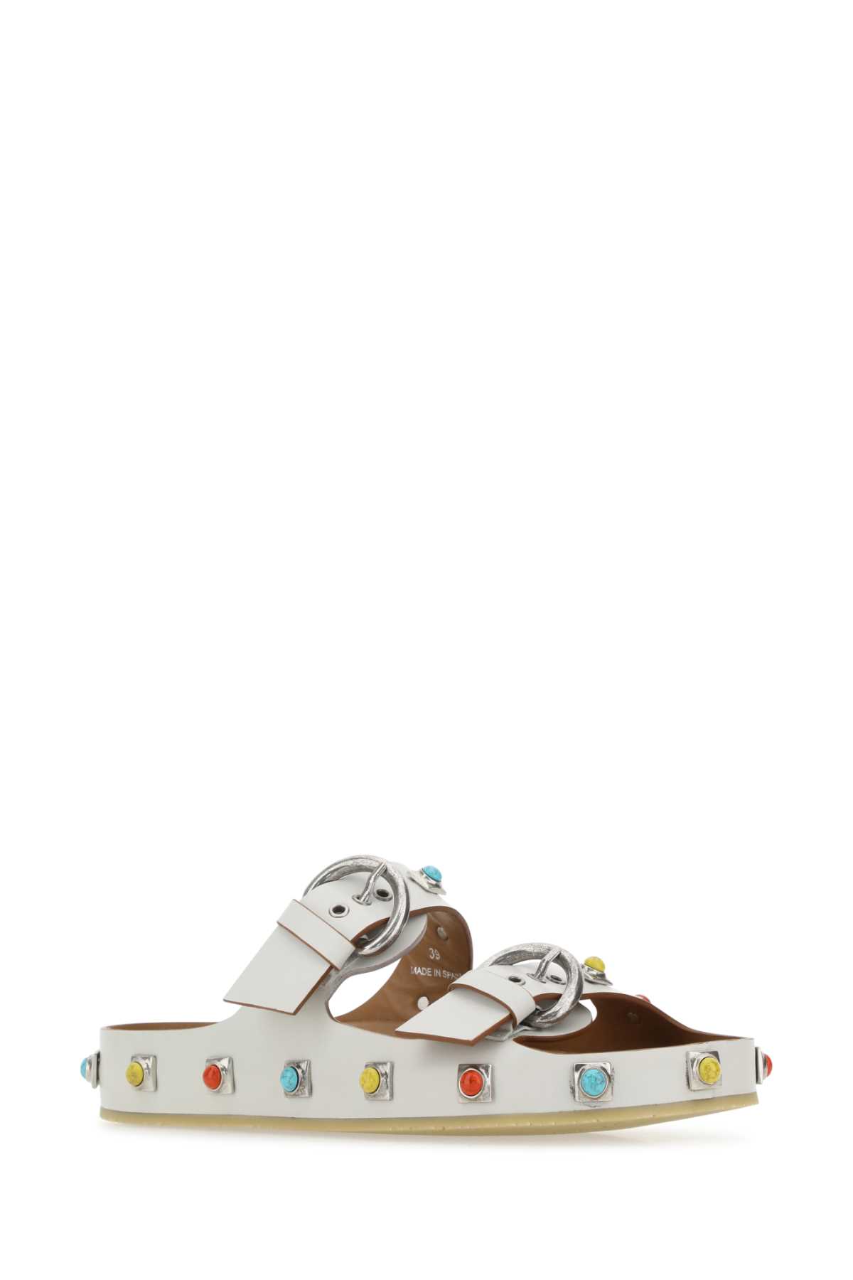 Shop Etro Chalk Leather Crown Me Slippers In White