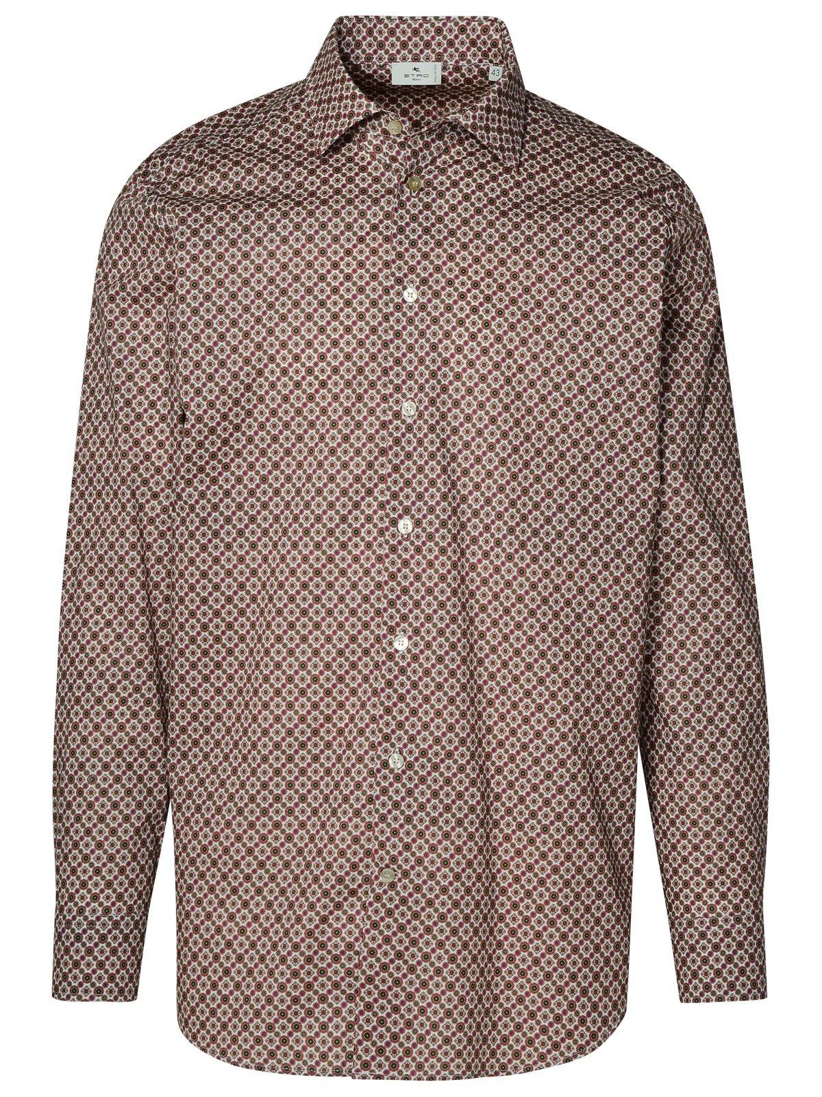 Shop Etro Graphic Printed Long Sleeved Shirt In Brown