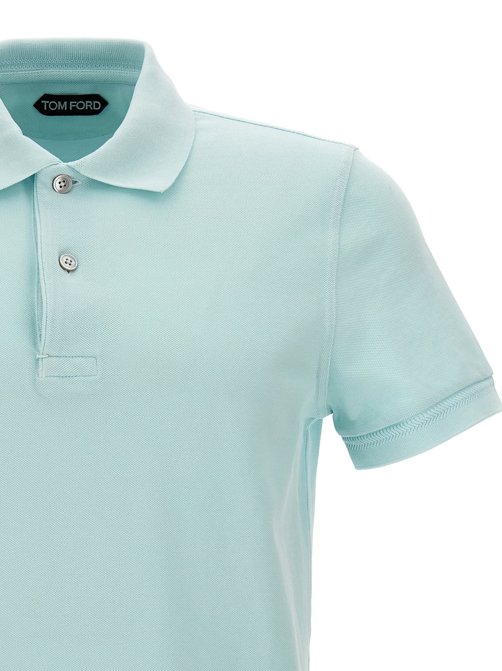 Shop Tom Ford Tennis Piquet Polo Shirt In Clear Blue