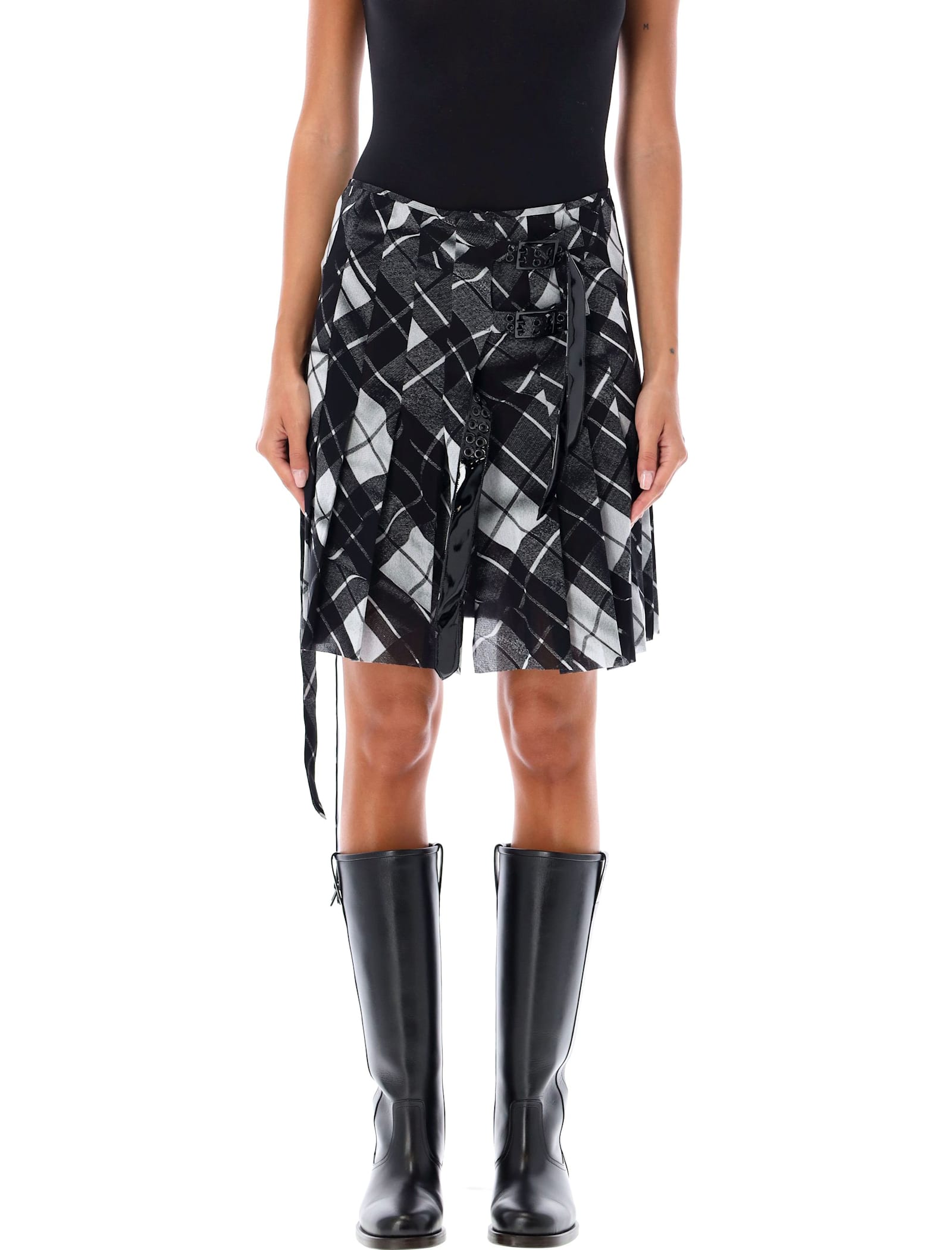 Shop Jean Paul Gaultier Tartan Mesh Mini Skirt In Black Grey White