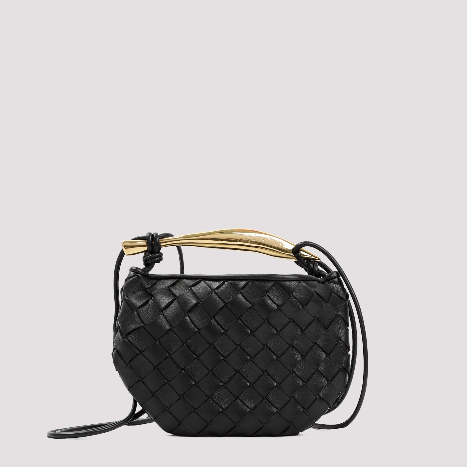 Shop Bottega Veneta Sardine Mini Handbag In Black Brass