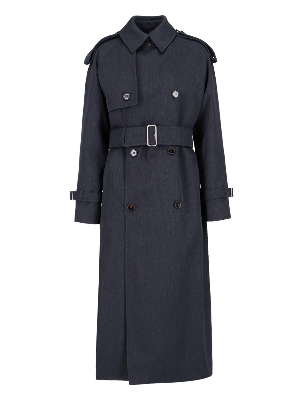 Burberry Virgin Wool Midi Trench Coat In Grey
