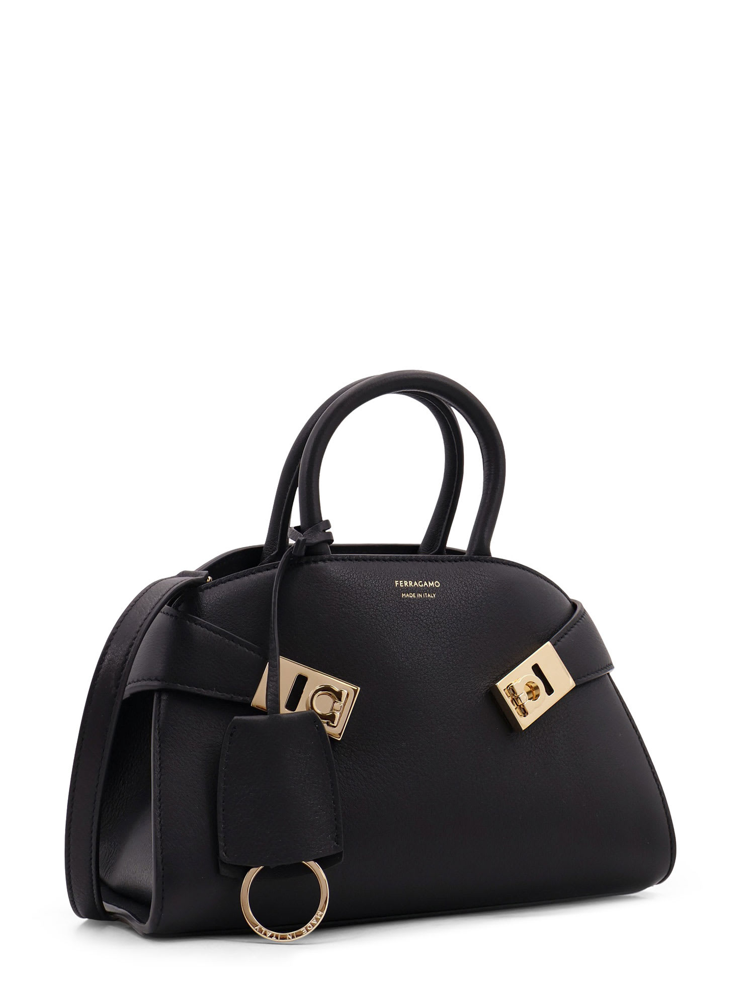 Ferragamo Hug Leather Handbag In Black