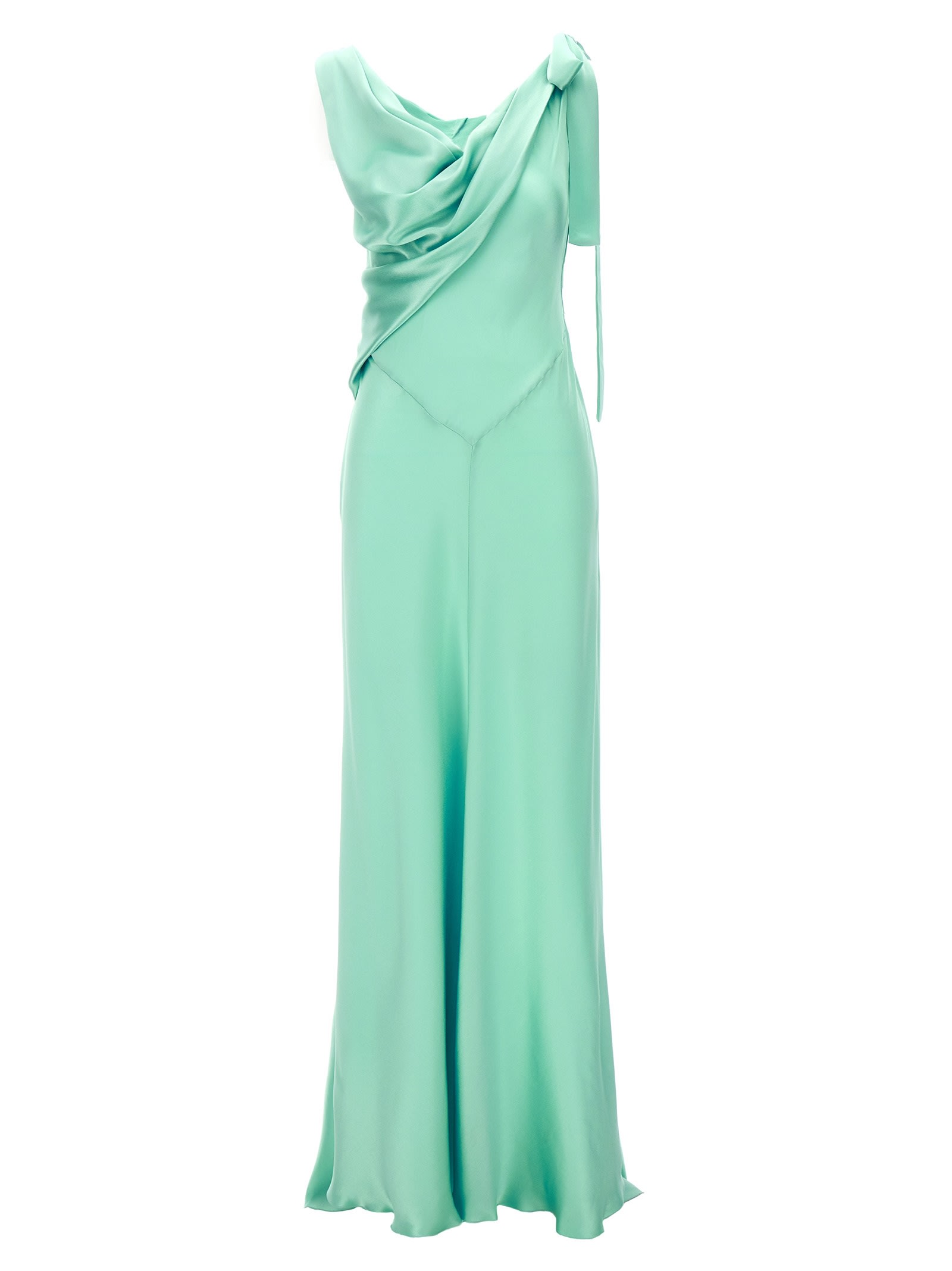 Shop Alberta Ferretti Draped Long Dress In Light Blue