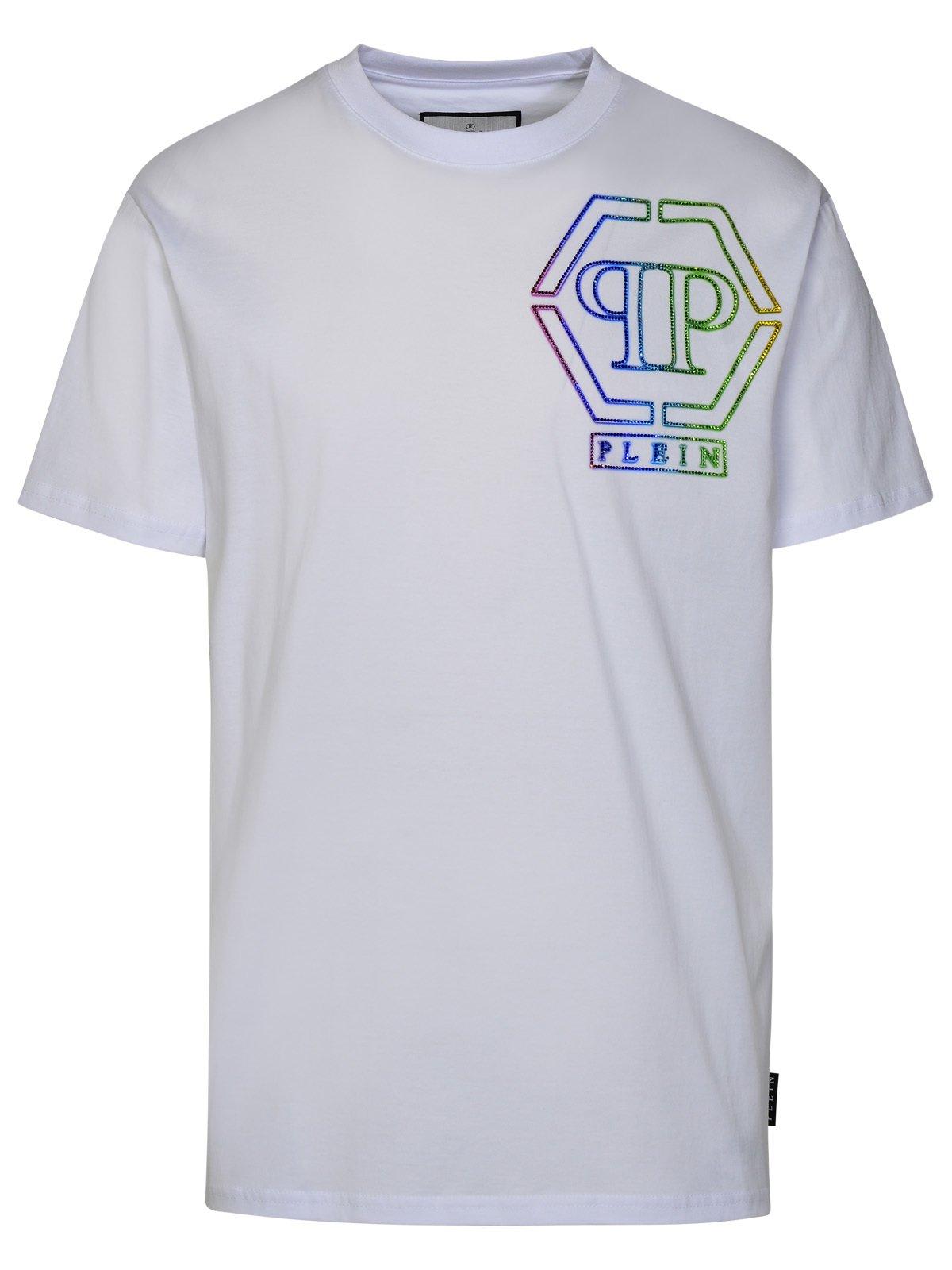 Philipp Plein Logo Embellished Crewneck T-shirt In Bianco