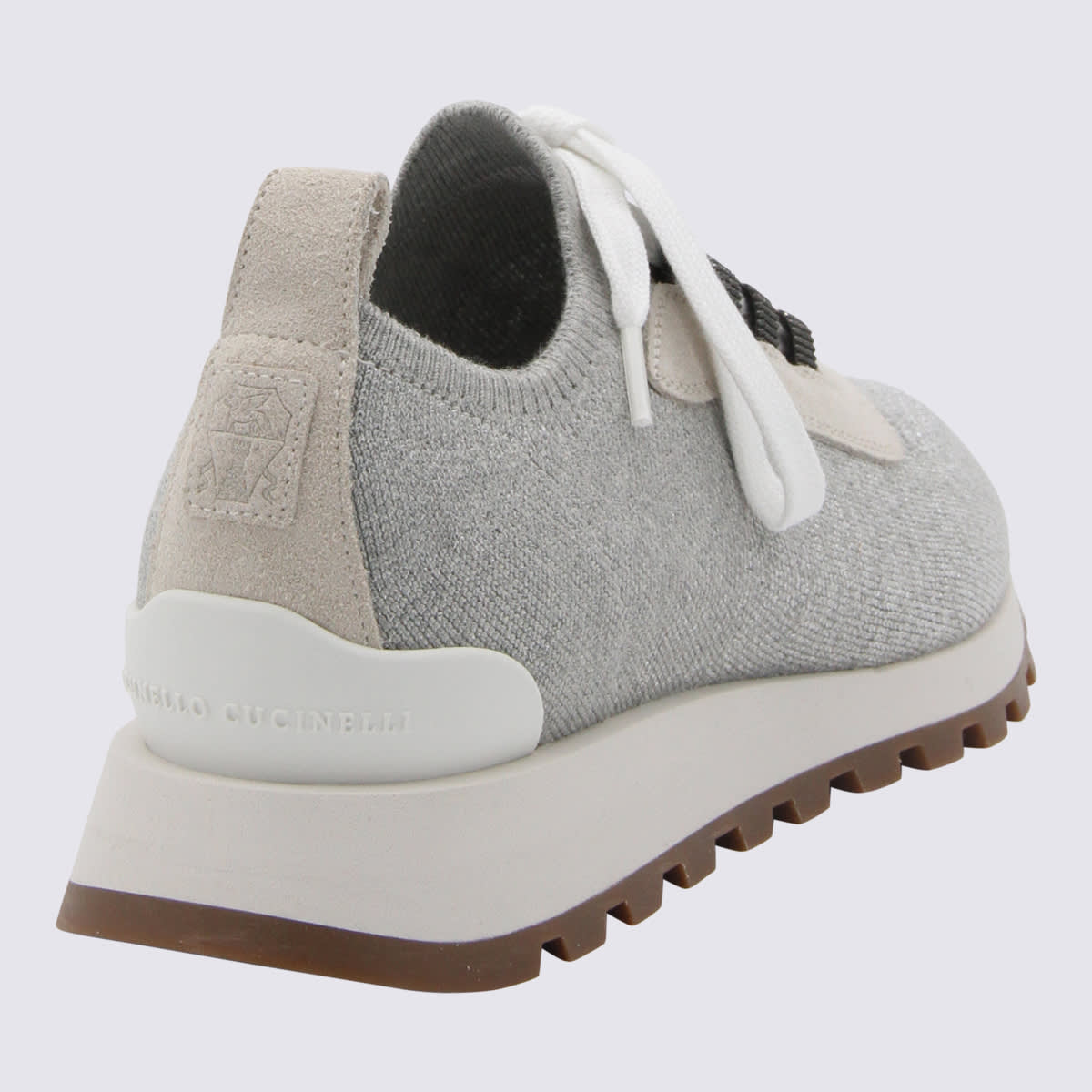 Shop Brunello Cucinelli Grey Canvas Sparkling Sneakers