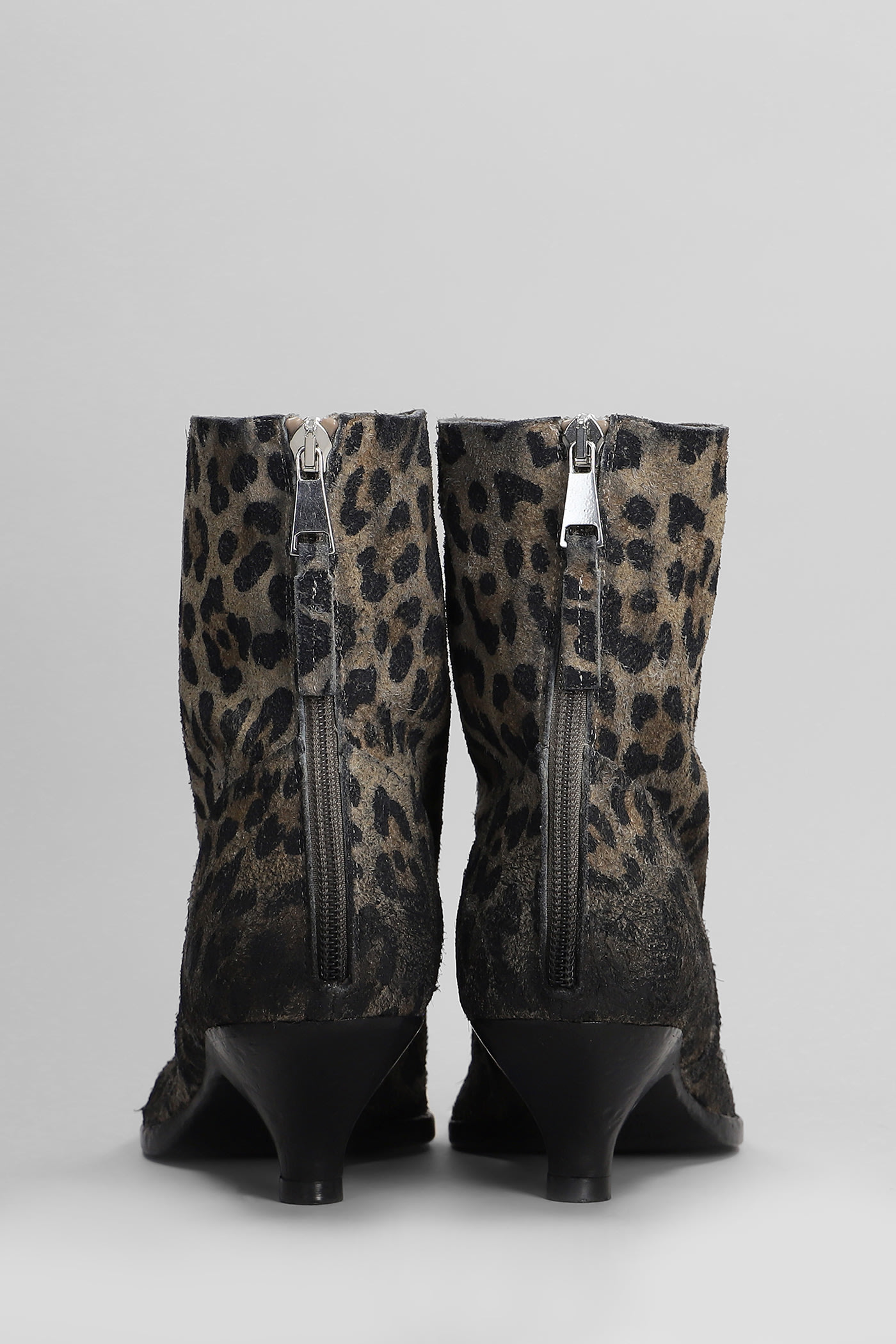 Elena Iachi High Heels Ankle Boots In Animalier Suede In Animalier