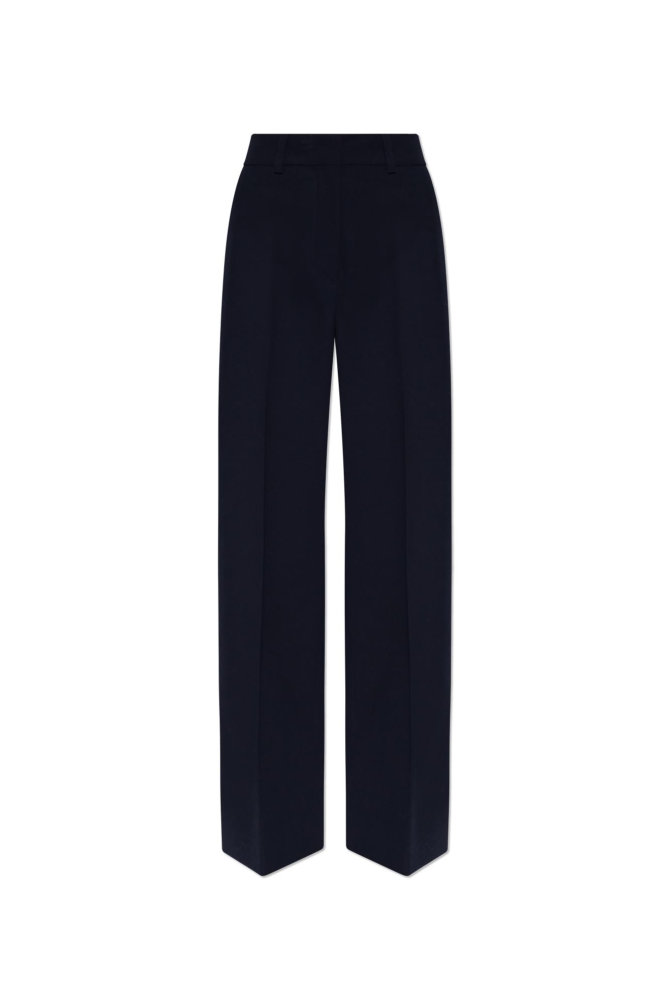 Shop Off-white Wool Pleat-front Trousers In Blu